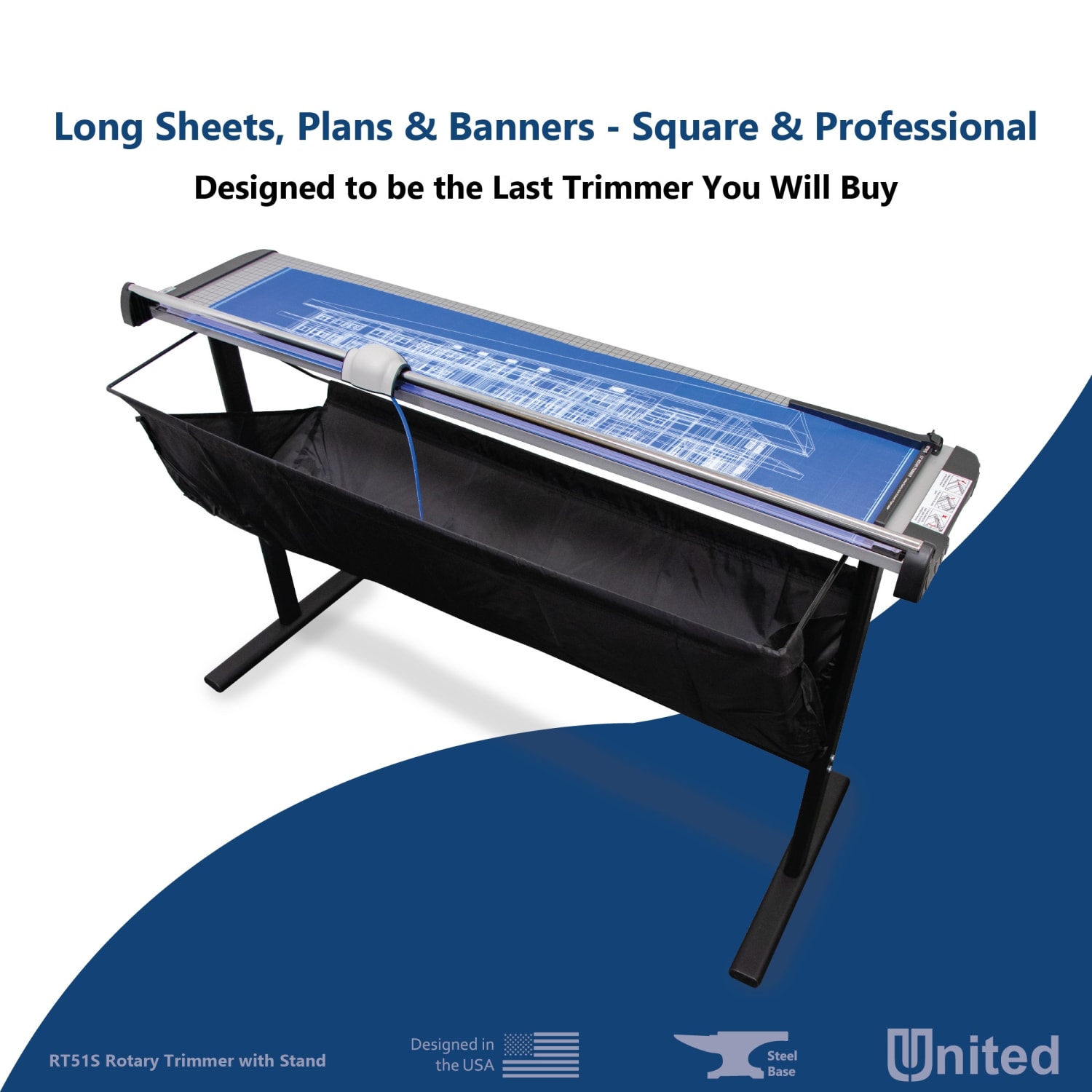 United Commercial Rotary Paper Trimmer With Stand And Fabric Catch Tray, 51in, Silver - Image 3