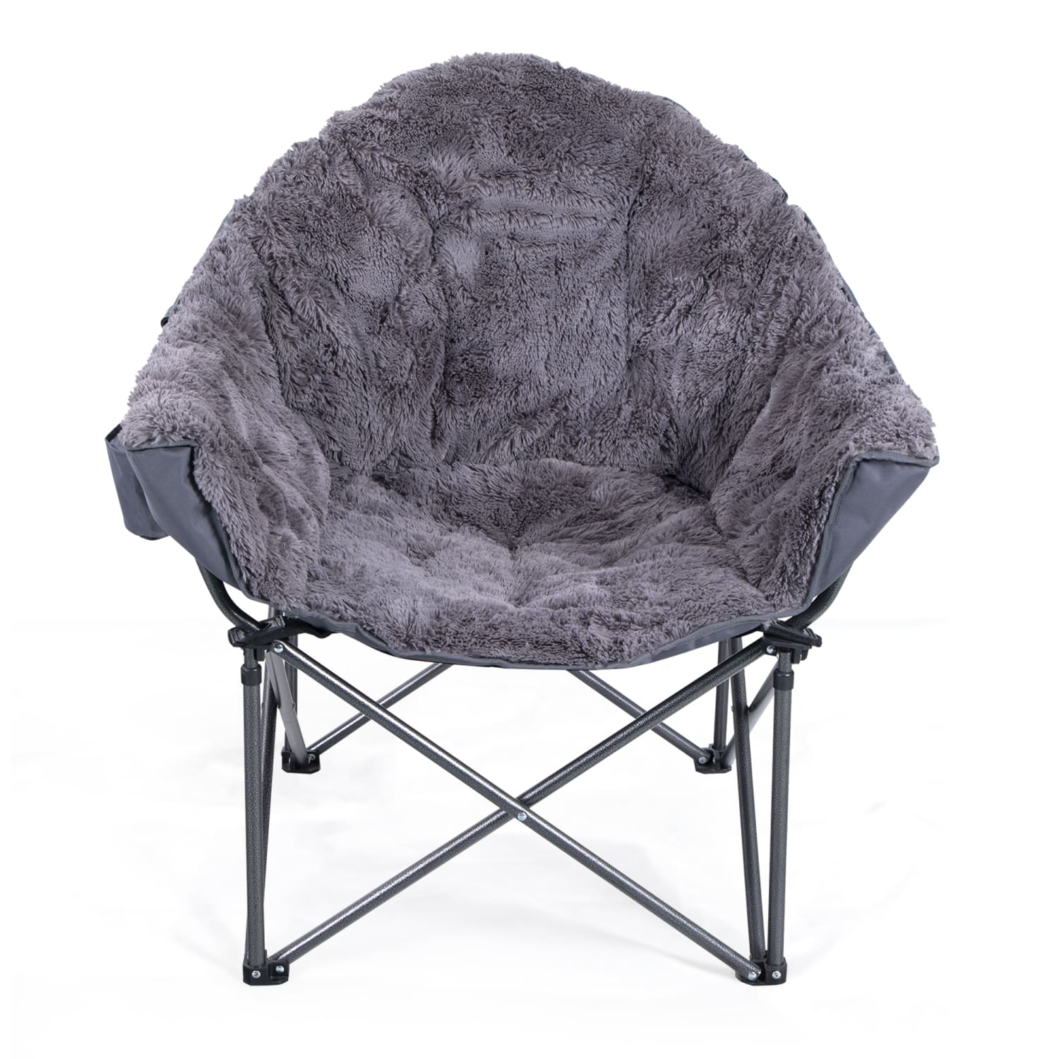 ALPHA CAMP Deluxe Plush Oversized Moon Saucer Dorm Chair, Gray/Black - Image 3