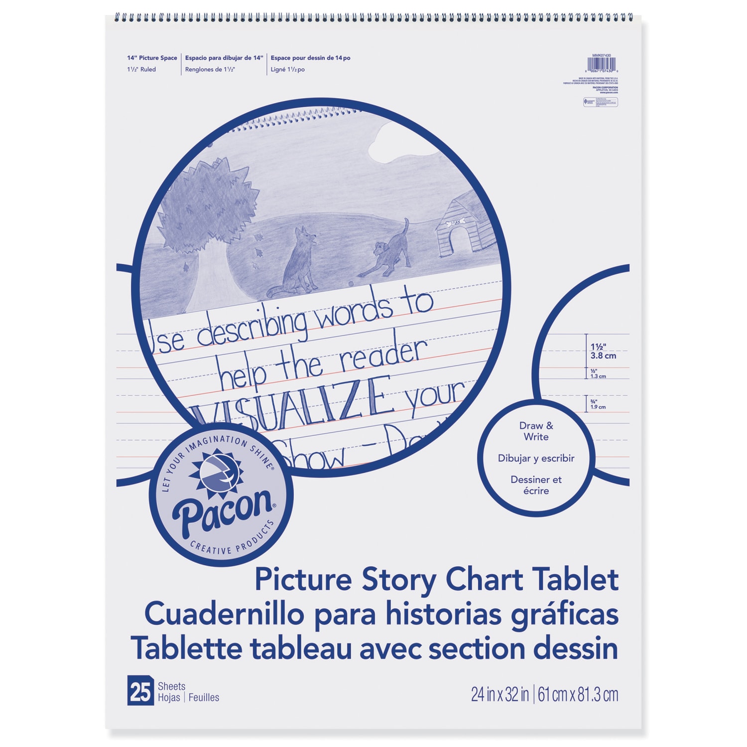 Pacon Picture Story Chart Tablet, 24in x 32in, 1-1/2in Ruled, White, 25 Sheets Per Pack, Set Of 2 Packs - Image 3