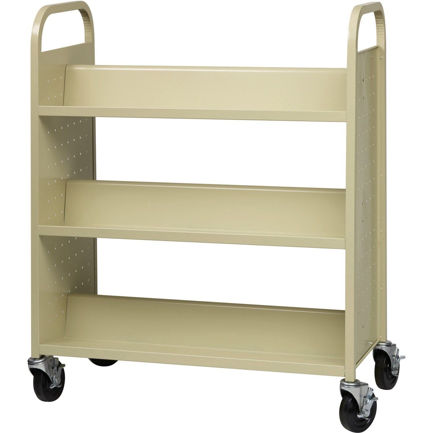 Lorell Double-Sided Mobile Steel Book Cart, 6-Shelf, Putty - Image 5