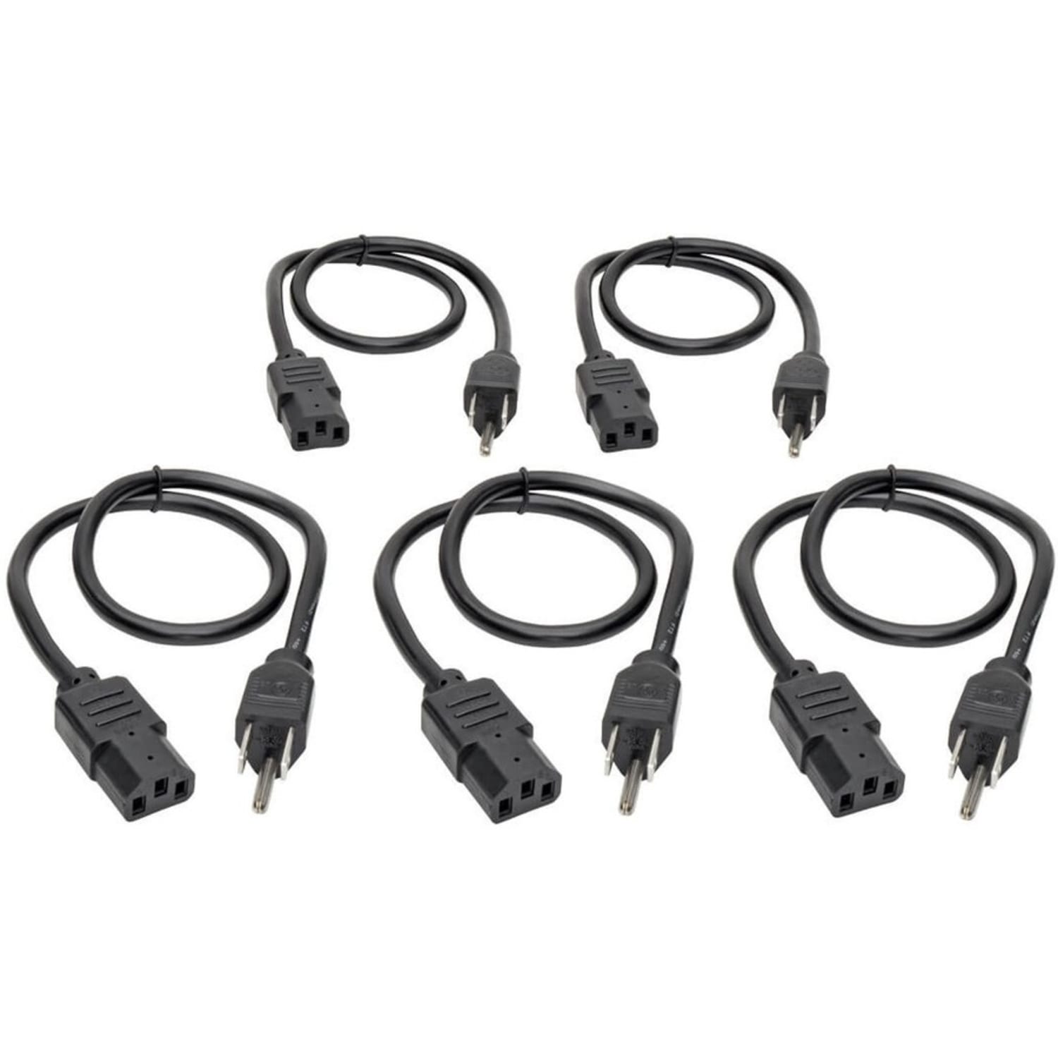 Eaton Tripp Lite Series Desktop Computer Power Cord, NEMA 5-15P to C13, 5-Pack - 10A, 125V, 18 AWG, 2 ft. (0.61 m), Black - Power cable - power IEC 60320 C13 to NEMA 5-15 (M) - AC 110 V - 2 ft - black (pack of 5) - Image 3