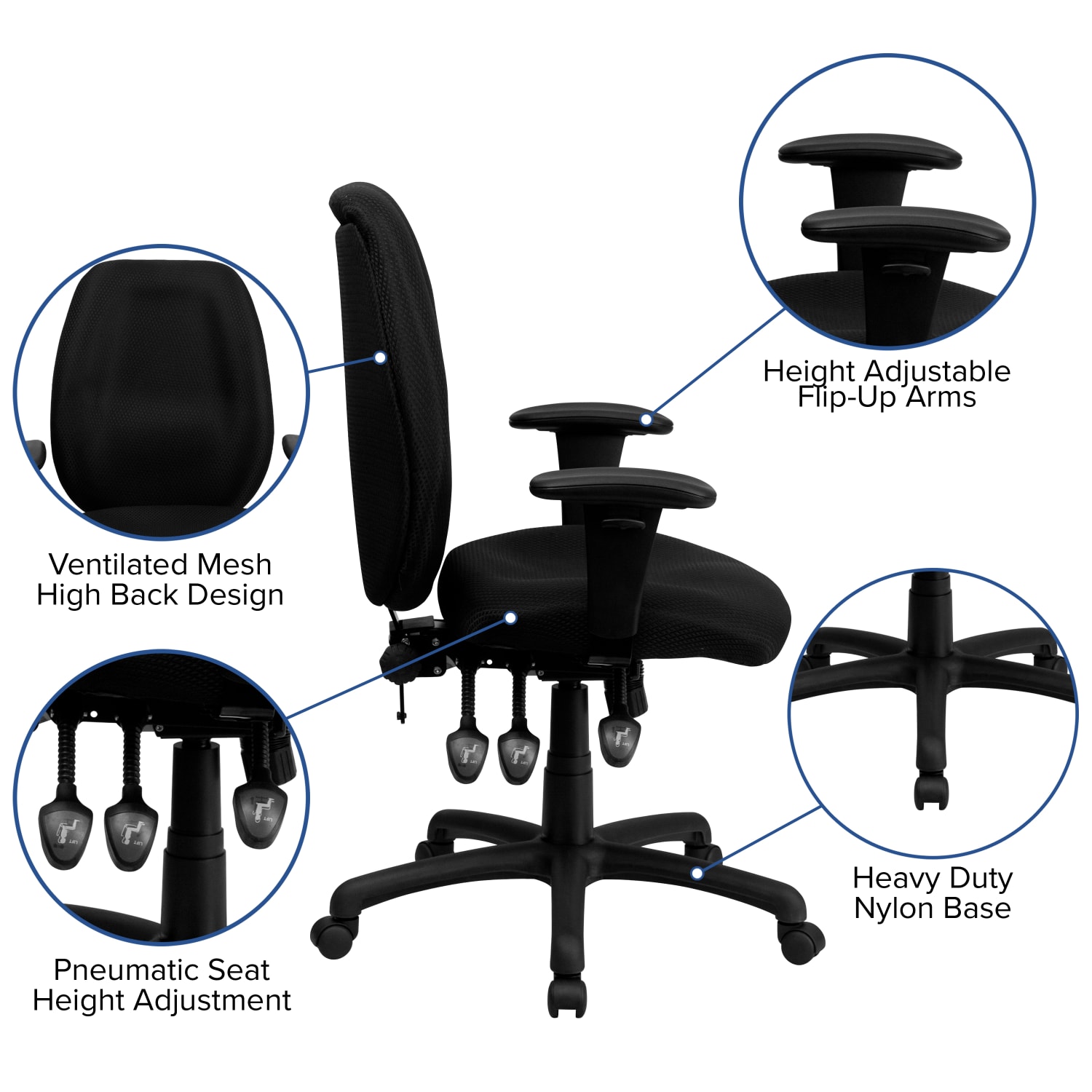 Flash Furniture Ergonomic Fabric High-Back Multifunctional Swivel Chair, Black - Image 6