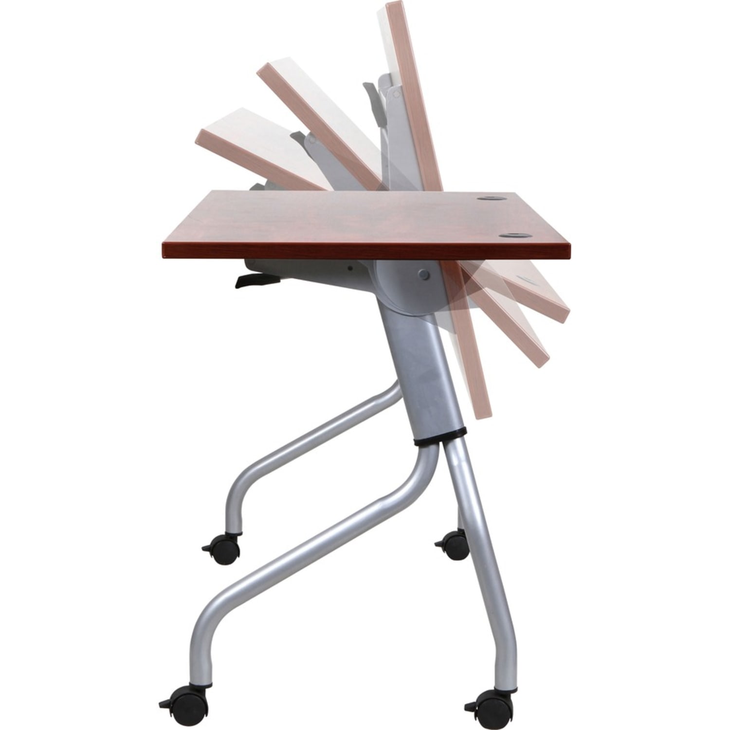 Lorell Flip Top Training Table, 60inW, Mahogany/Silver - Image 4