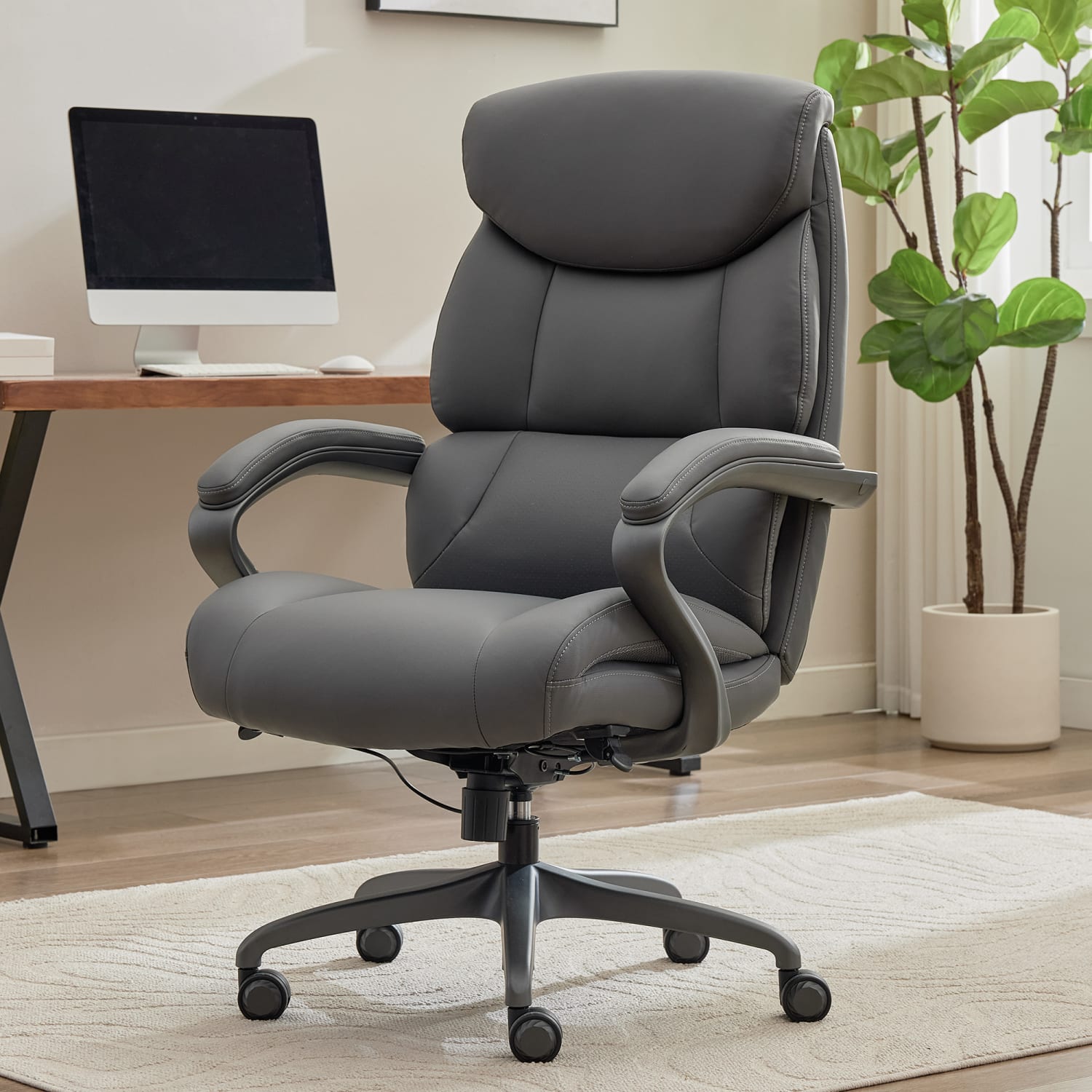 Serta® SmartLayers™ Bellmore Big & Tall Ergonomic Executive Office Chair with Pebbled-Texture Vegan Leather, Dark Gray/Dark Gray, BIFMA Compliant