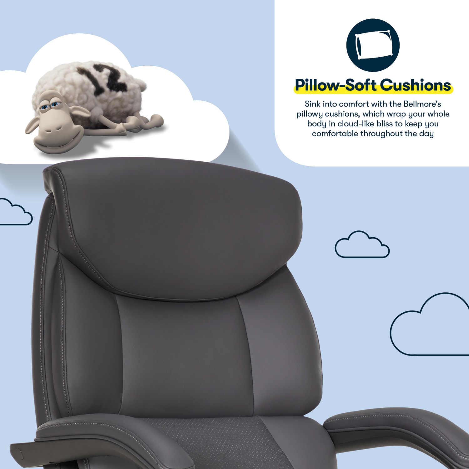 Serta® SmartLayers™ Bellmore Big & Tall Ergonomic Executive Office Chair with Pebbled-Texture Vegan Leather, Dark Gray/Dark Gray, BIFMA Compliant - Image 5