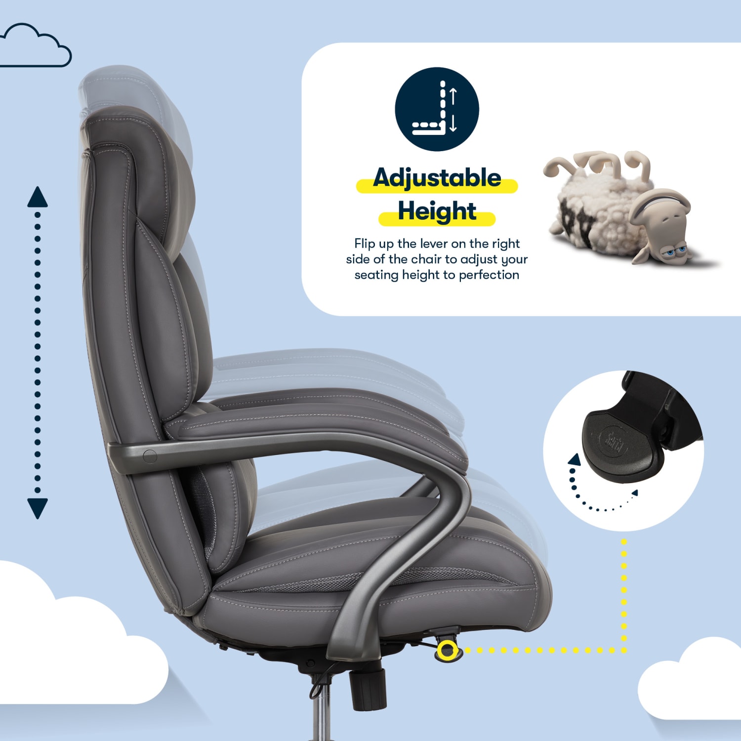 Serta® SmartLayers™ Bellmore Big & Tall Ergonomic Executive Office Chair with Pebbled-Texture Vegan Leather, Dark Gray/Dark Gray, BIFMA Compliant - Image 8