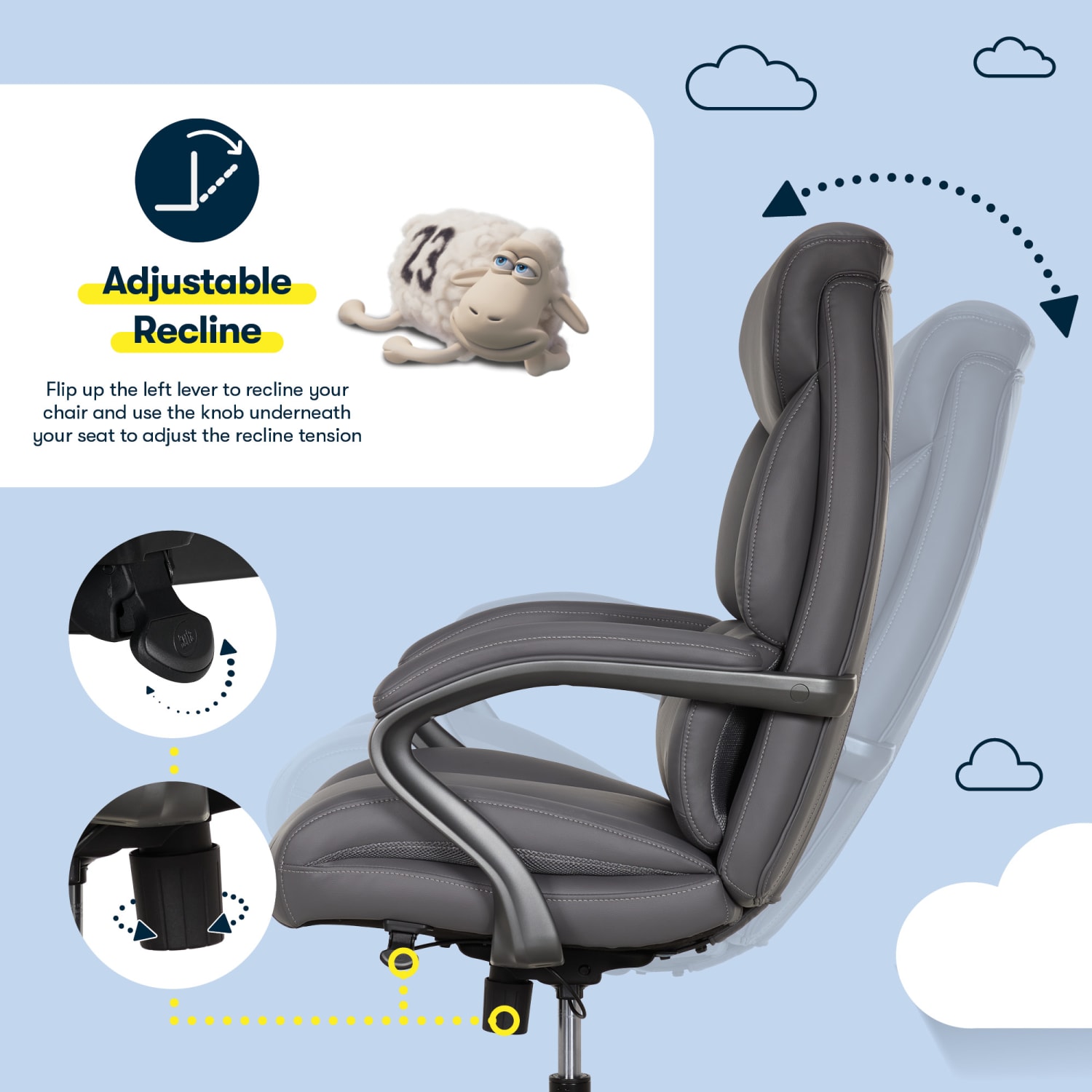 Serta® SmartLayers™ Bellmore Big & Tall Ergonomic Executive Office Chair with Pebbled-Texture Vegan Leather, Dark Gray/Dark Gray, BIFMA Compliant - Image 10