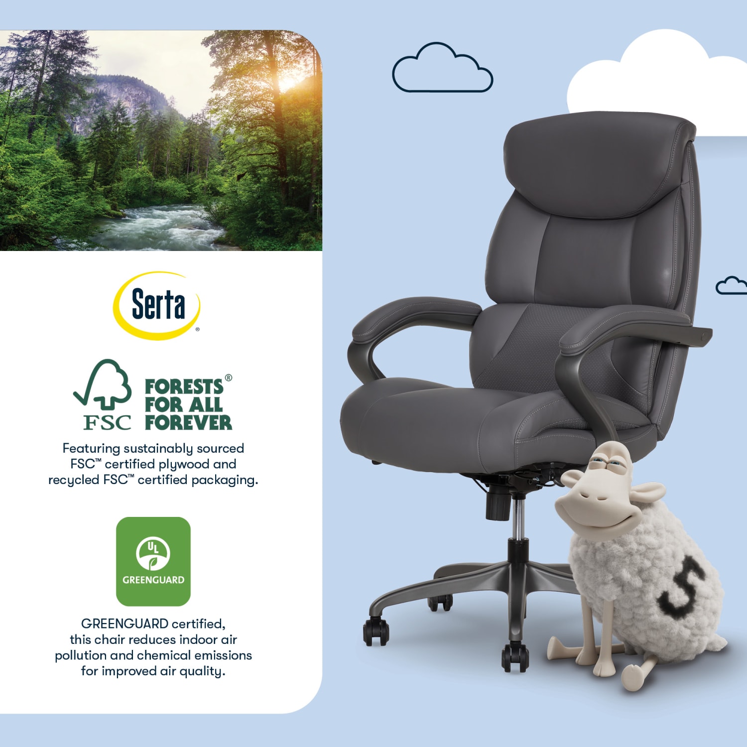 Serta® SmartLayers™ Bellmore Big & Tall Ergonomic Executive Office Chair with Pebbled-Texture Vegan Leather, Dark Gray/Dark Gray, BIFMA Compliant - Image 11