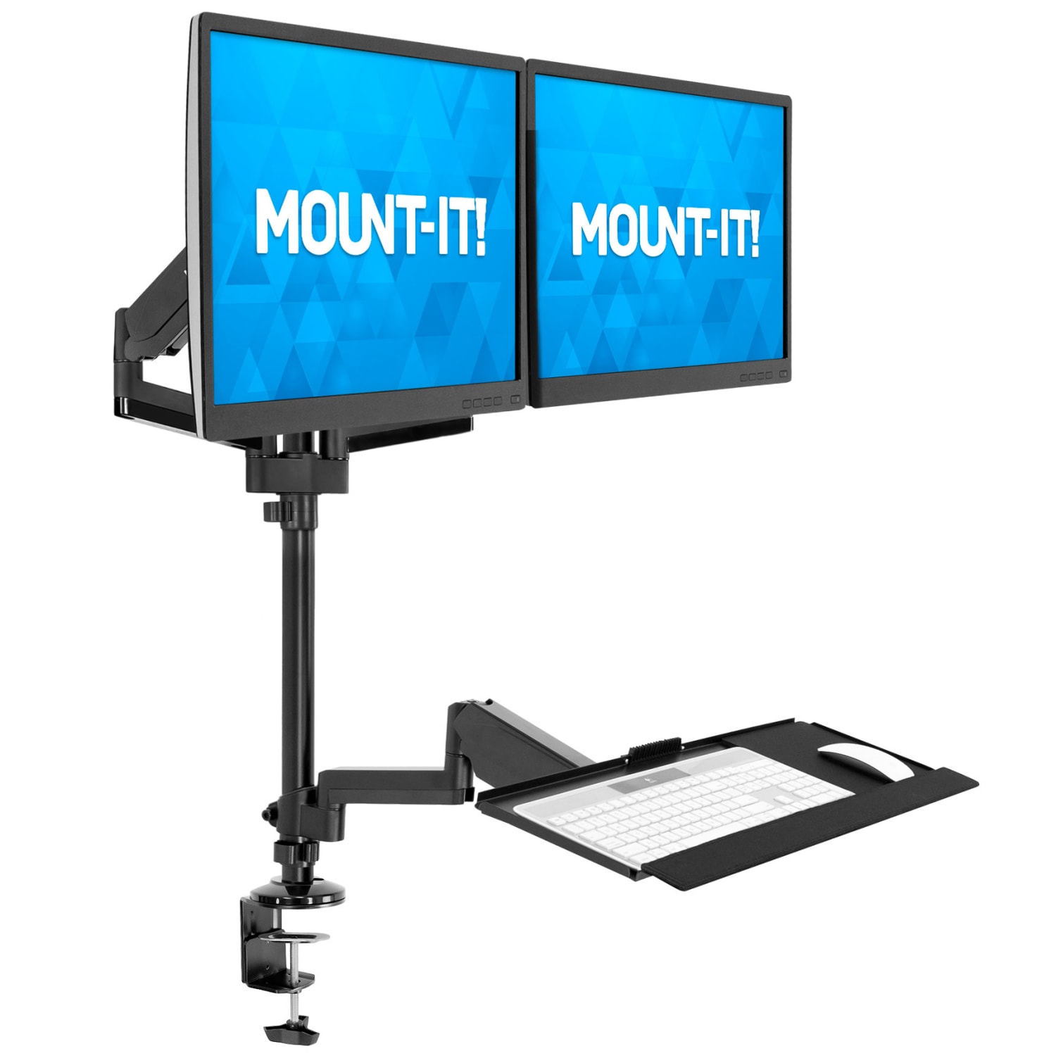 Mount-It! MI-7996 Dual Monitor Sit-Stand Desk Mount With Keyboard Tray, 38inH x 37inW x 27-1/2inL, Black - Image 6