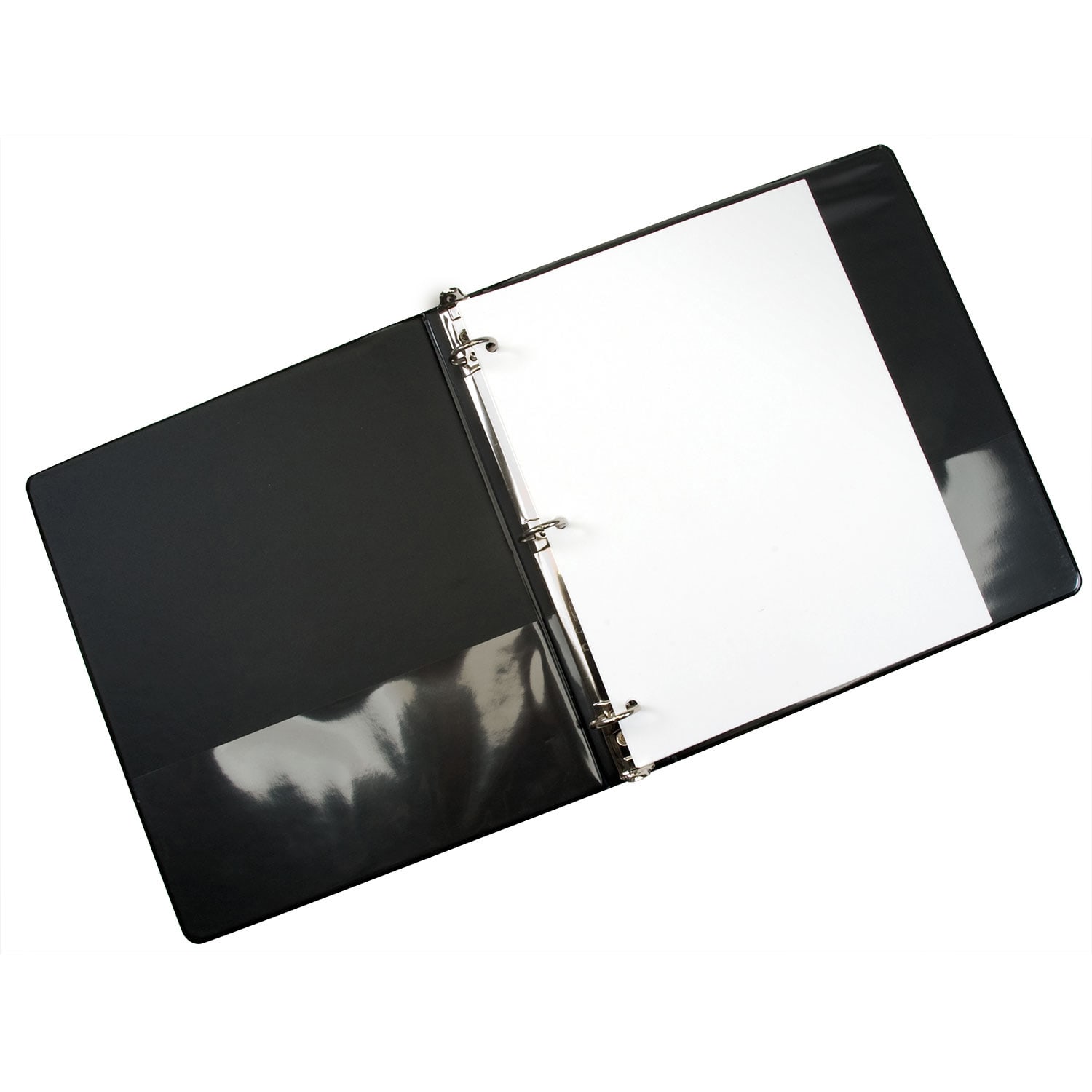 SKILCRAFT Clear Overlay Ring 3-Ring Binder, 1in Round Rings, 66% Recycled, Black (AbilityOne 7510-01-510-4865) - Image 3