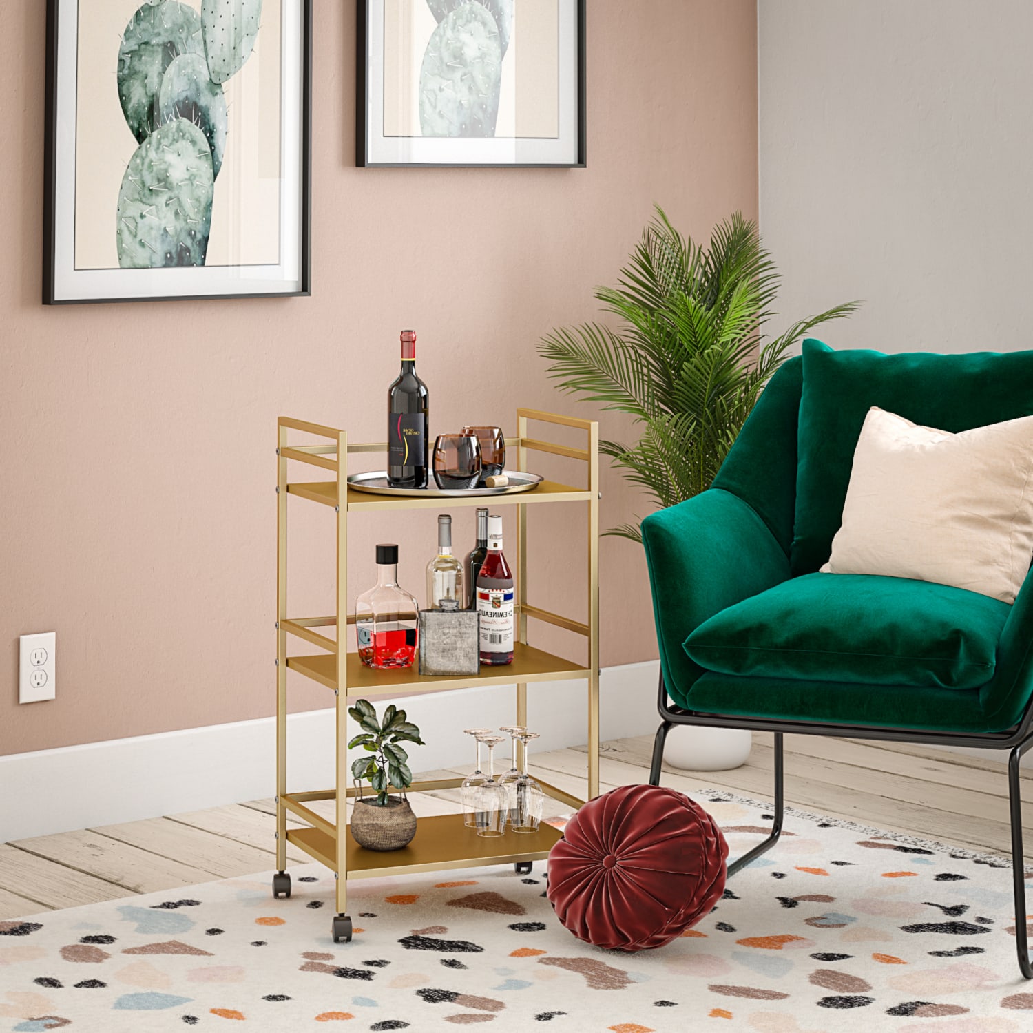 Ameriwood Home Helix Rolling Utility Cart, 29-15/16inH x 16-13/16inW x 11-7/16inD, Gold - Image 3