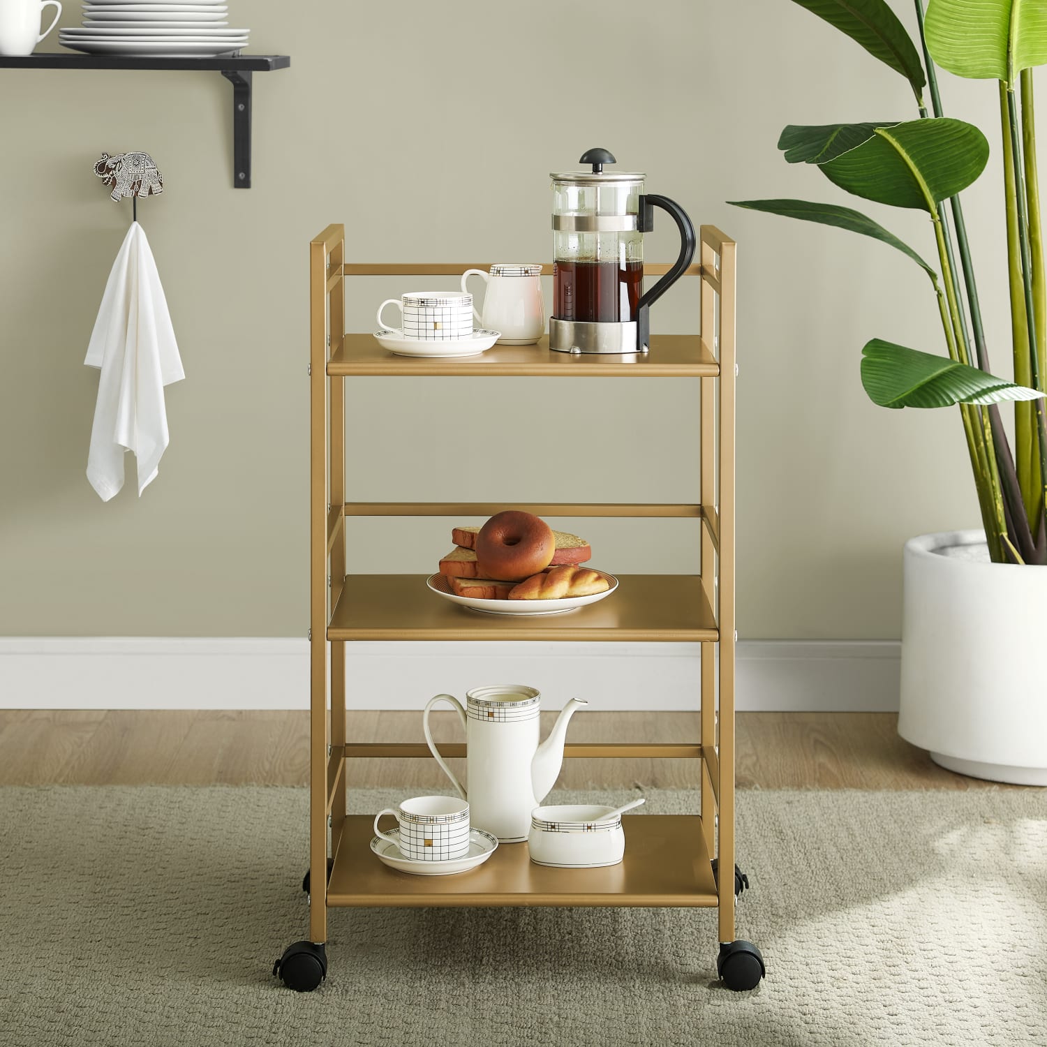 Ameriwood Home Helix Rolling Utility Cart, 29-15/16inH x 16-13/16inW x 11-7/16inD, Gold - Image 4