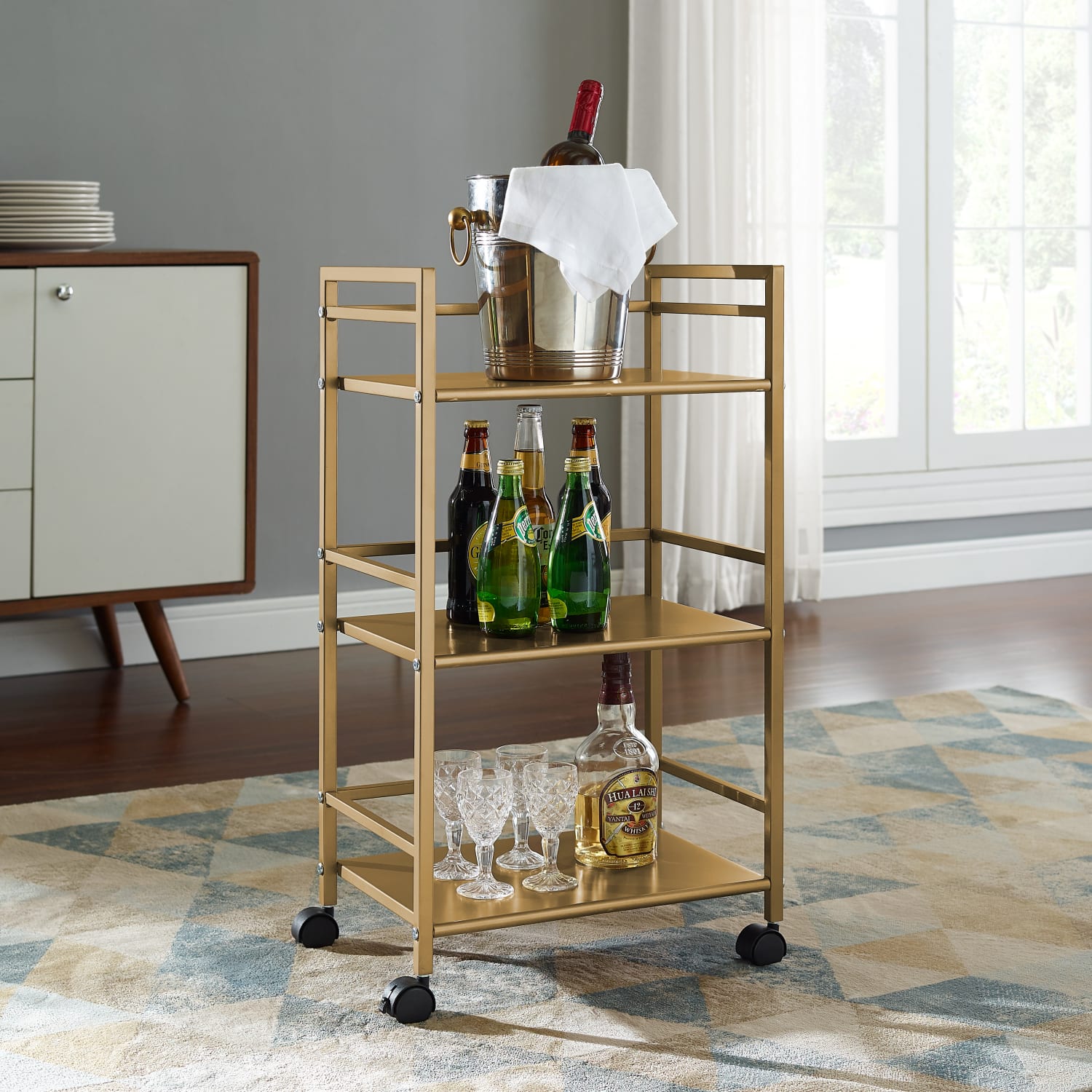 Ameriwood Home Helix Rolling Utility Cart, 29-15/16inH x 16-13/16inW x 11-7/16inD, Gold - Image 5