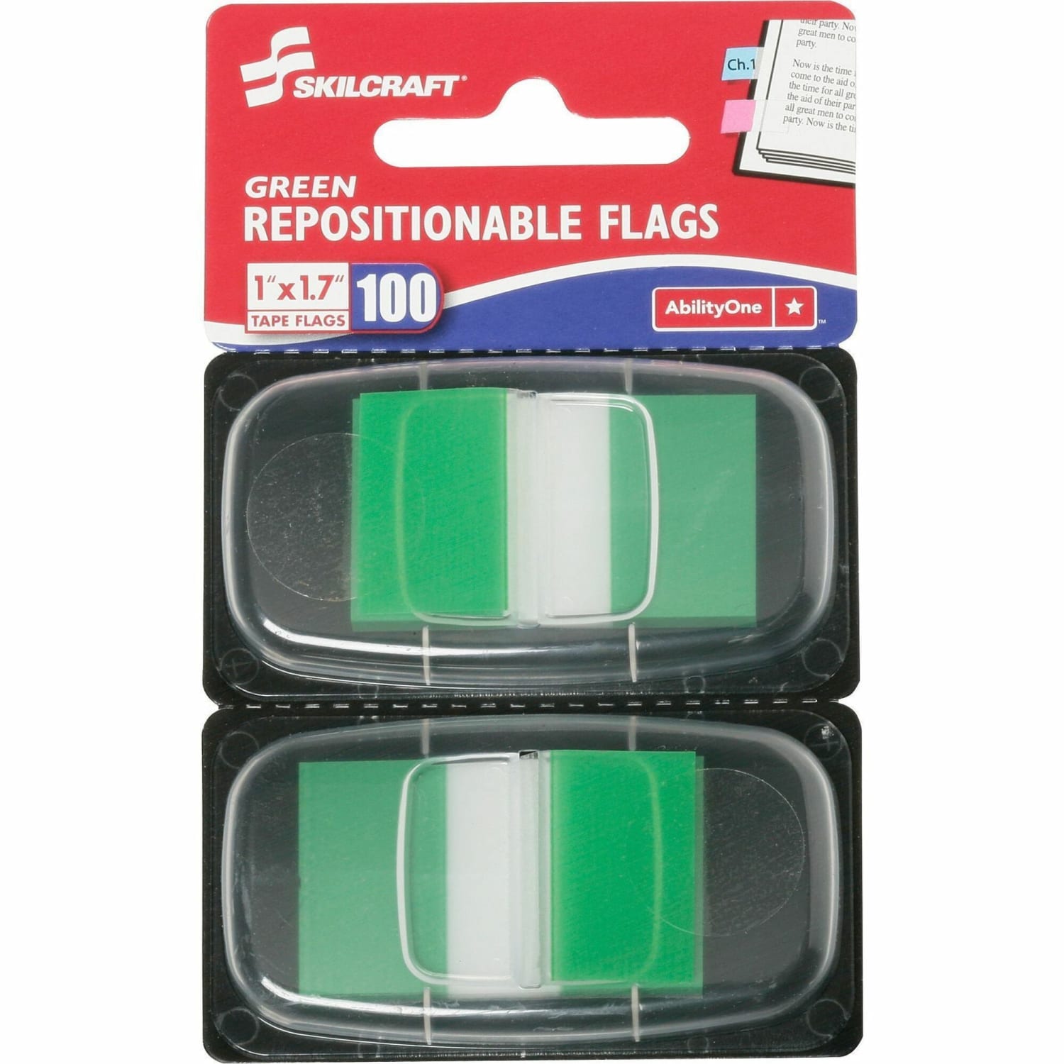 SKILCRAFT 70% Recycled Color Self-Stick Flags, 1in x 1 3/4in, Green, 50 Flags Per Pad, Pack Of 2 (AbilityOne 7510-01-315-2020) - Image 3
