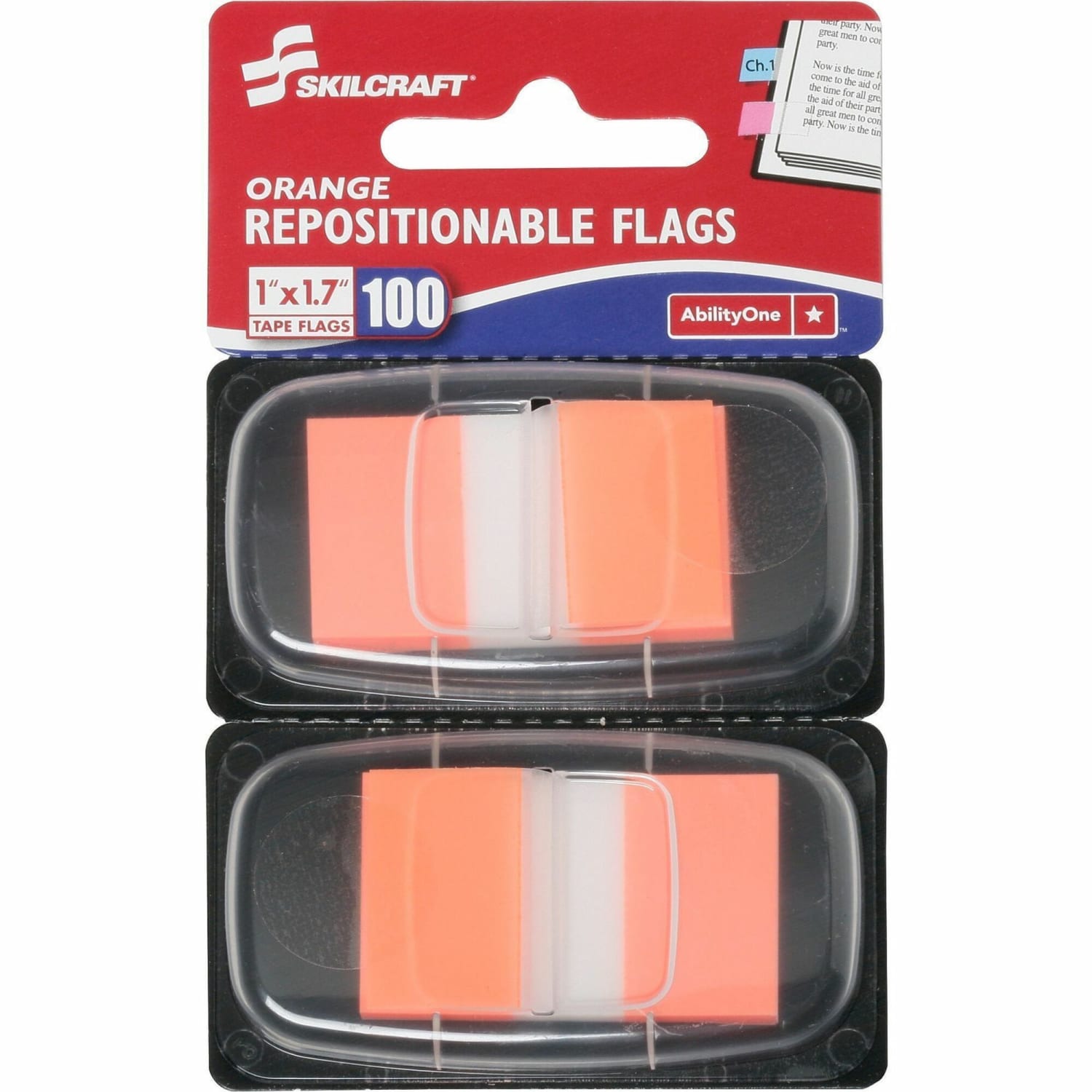 SKILCRAFT 70% Recycled Color Self-Stick Flags, 1in x 1 3/4in, Orange, 50 Flags Per Pad, Pack Of 2 (AbilityOne 7510-01-315-2023) - Image 3