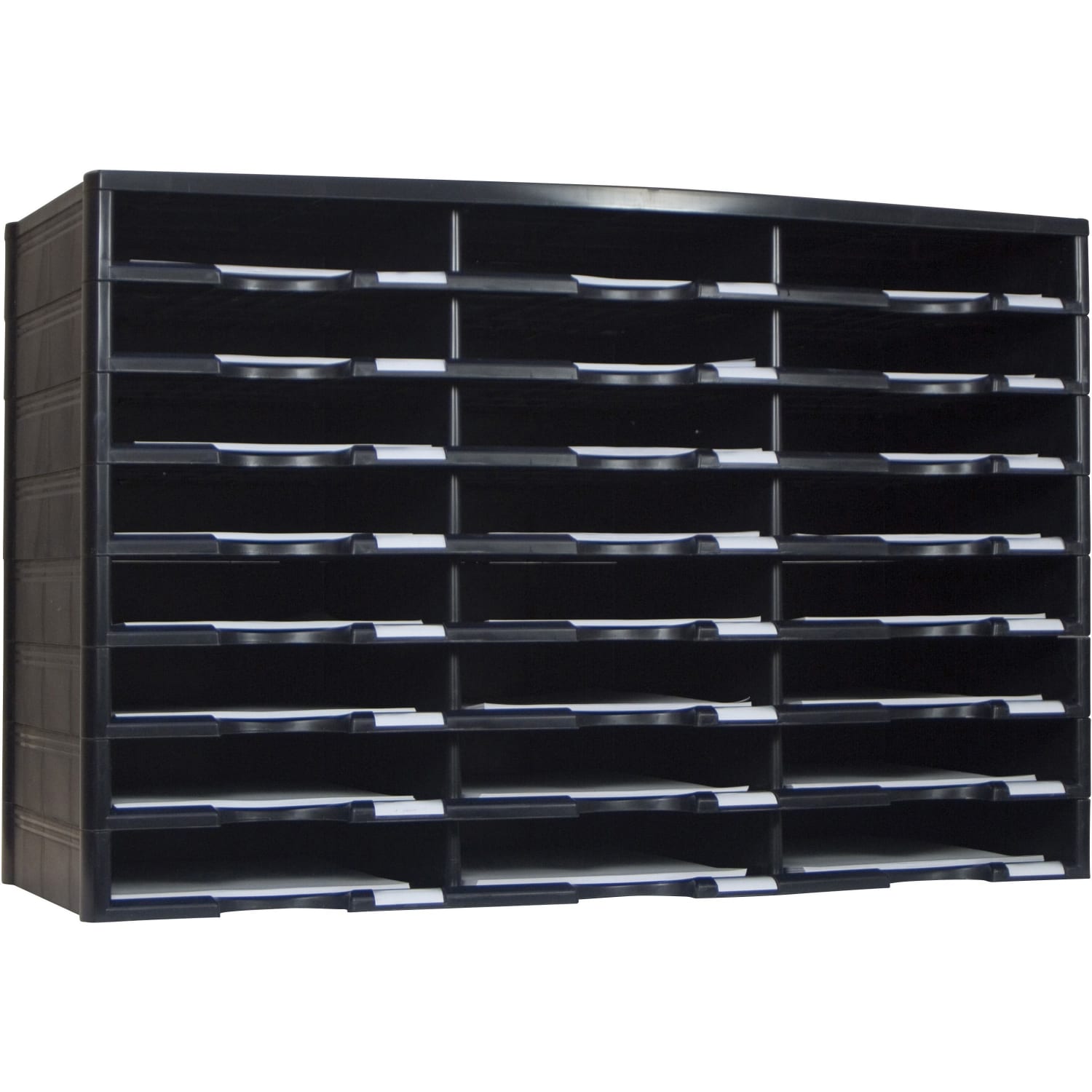 Storex Stackable Literature Sorter - 12000x Sheet - 24 Compartment(s) - 9.50in x 12in - 20.5in x 14.1in Width31.4in - Black - Plastic, Polystyrene - 1 Each