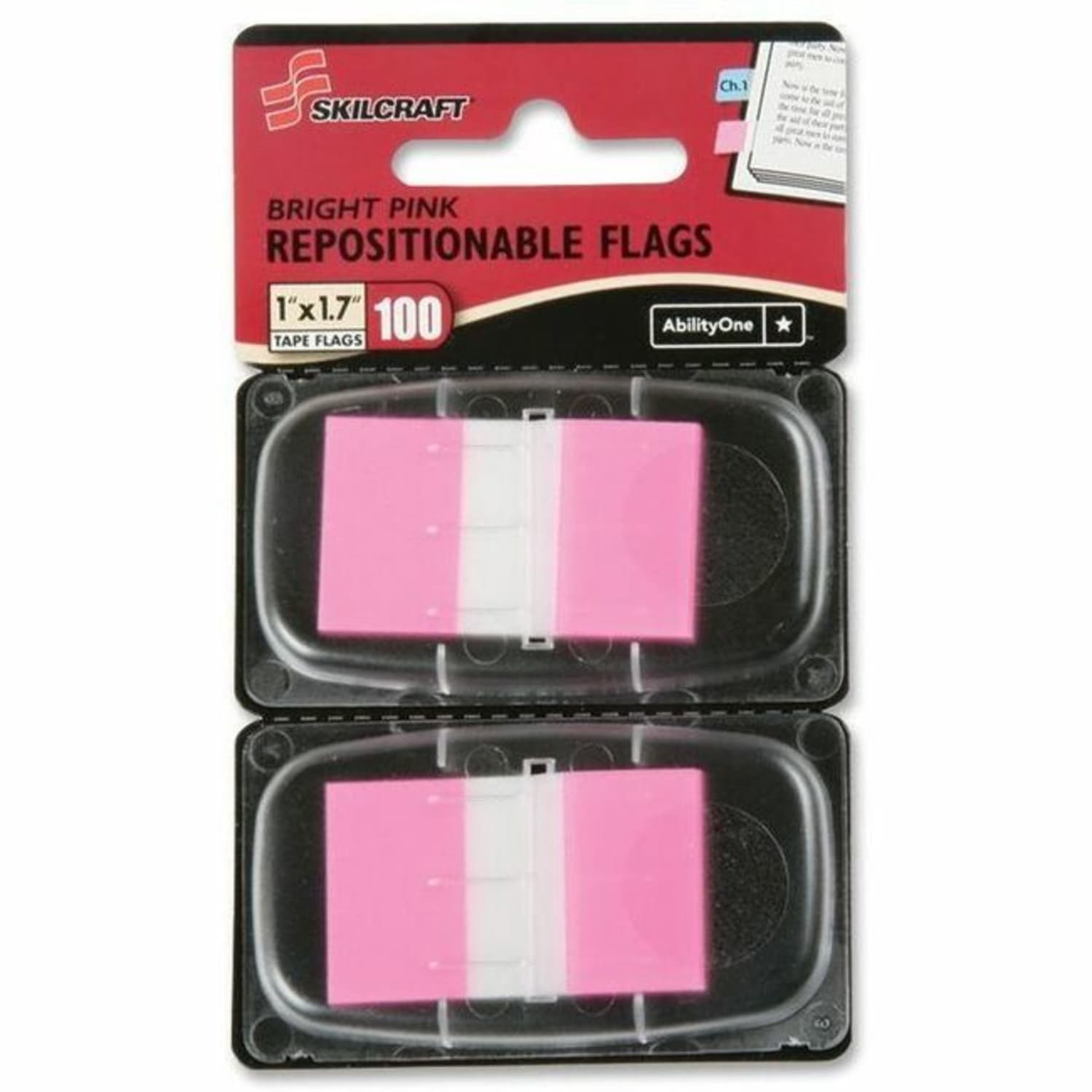 SKILCRAFT 70% Recycled Self-Stick Marker Flags,1in x 1 3/4in, Bright Pink, 50 Flags Per Pad, Pack Of 2 (AbilityOne 7510-01-399-1153) - Image 3