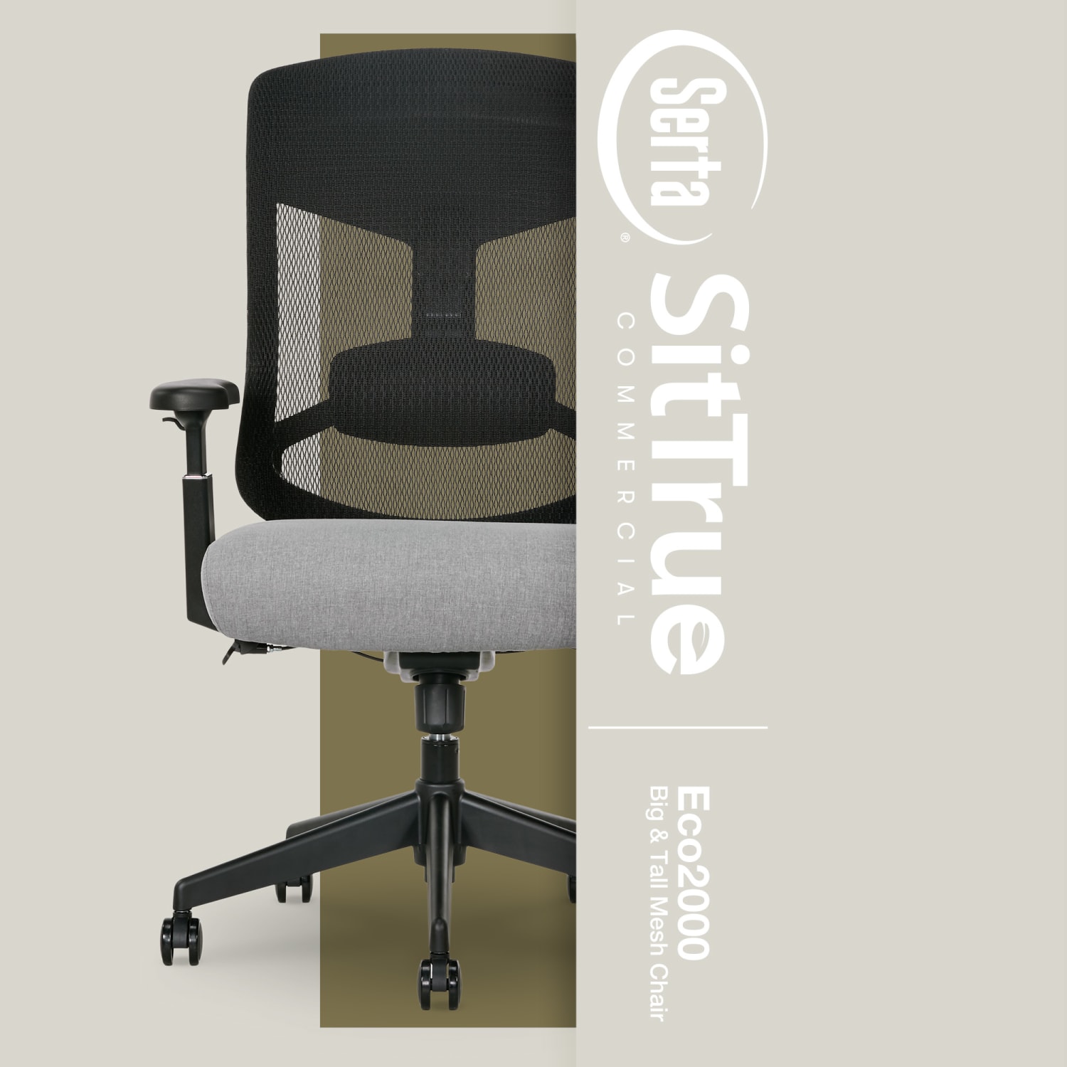 Serta Commercial Eco-2000 Big & Tall Ergonomic Mesh High-Back Executive Office Chair, Gray - Image 3