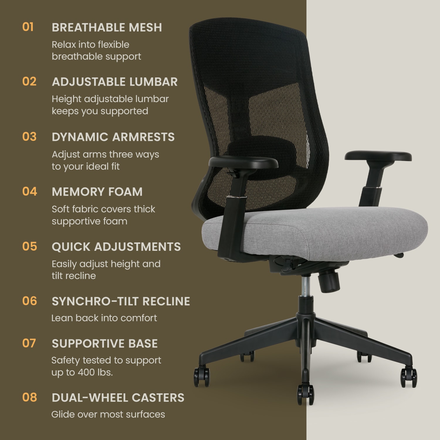 Serta Commercial Eco-2000 Big & Tall Ergonomic Mesh High-Back Executive Office Chair, Gray - Image 4