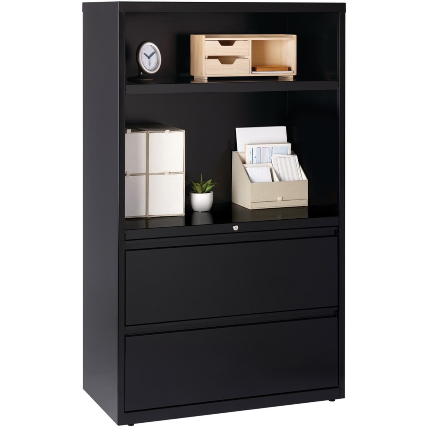Lorell Smart 36inW x 18-5/8inD Lateral 2-Drawer Combo File Cabinet, Black - Image 6