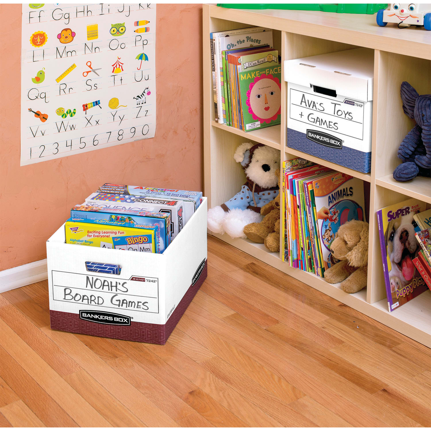 Bankers Box R Kive Standard-Duty Storage Boxes With Lift-Off Lids, Letter/Legal Size, 15in x 12in x 10in, 60% Recycled, White/Red, Case Of 12 - Image 3