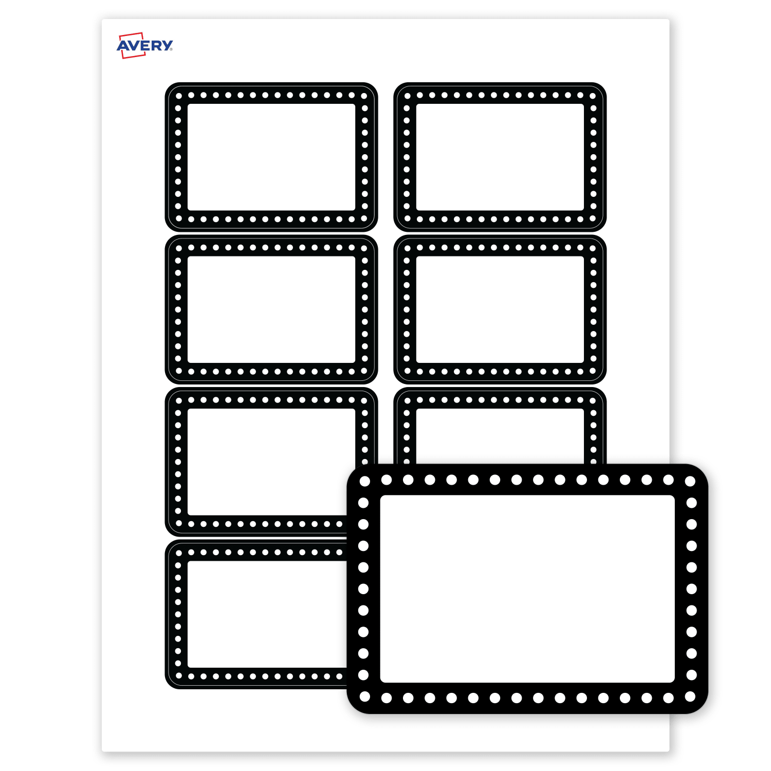 Avery Printable Adhesive Name Badges/Preprinted Designs, Rectangle, S00-EY5, 2-1/3in x 3-3/8in, Matte White/Black & White Polka Dots, Pack Of 80 - Image 3