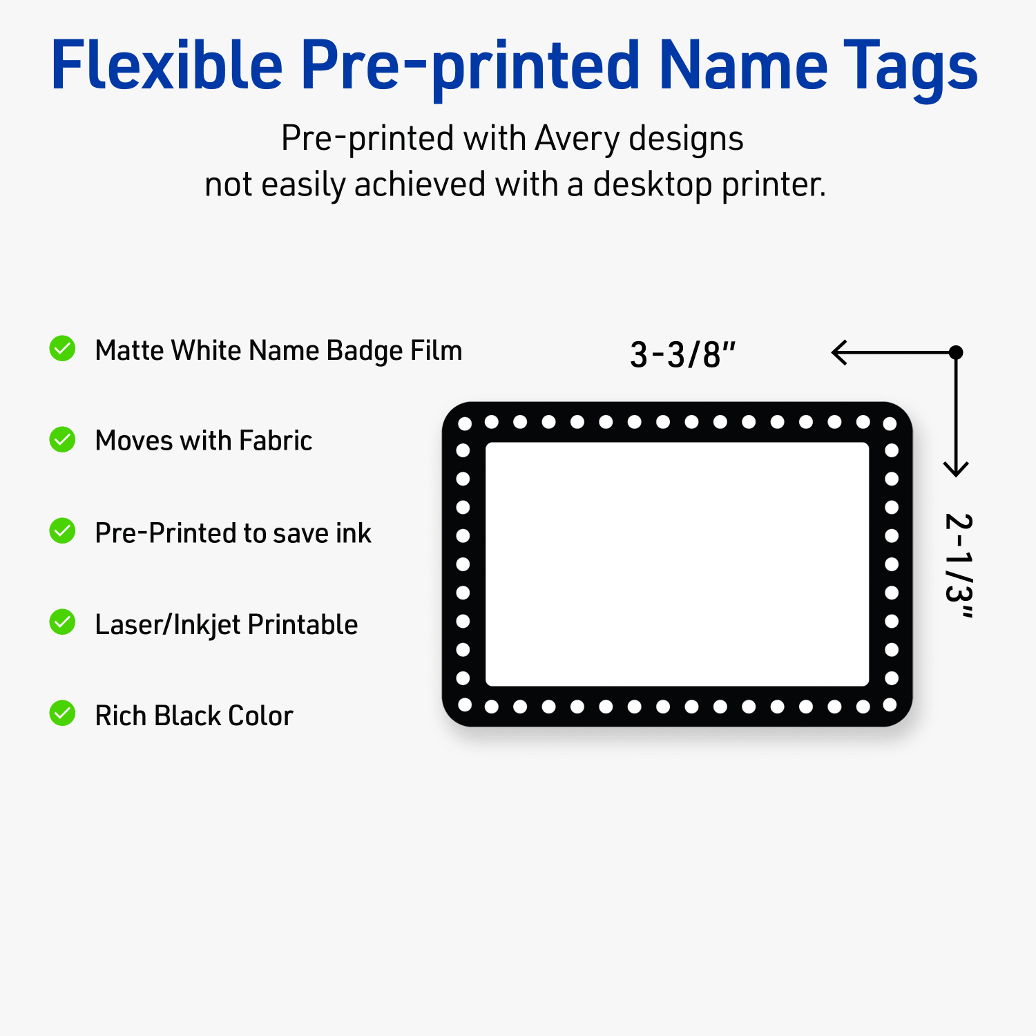 Avery Printable Adhesive Name Badges/Preprinted Designs, Rectangle, S00-EY5, 2-1/3in x 3-3/8in, Matte White/Black & White Polka Dots, Pack Of 80 - Image 4