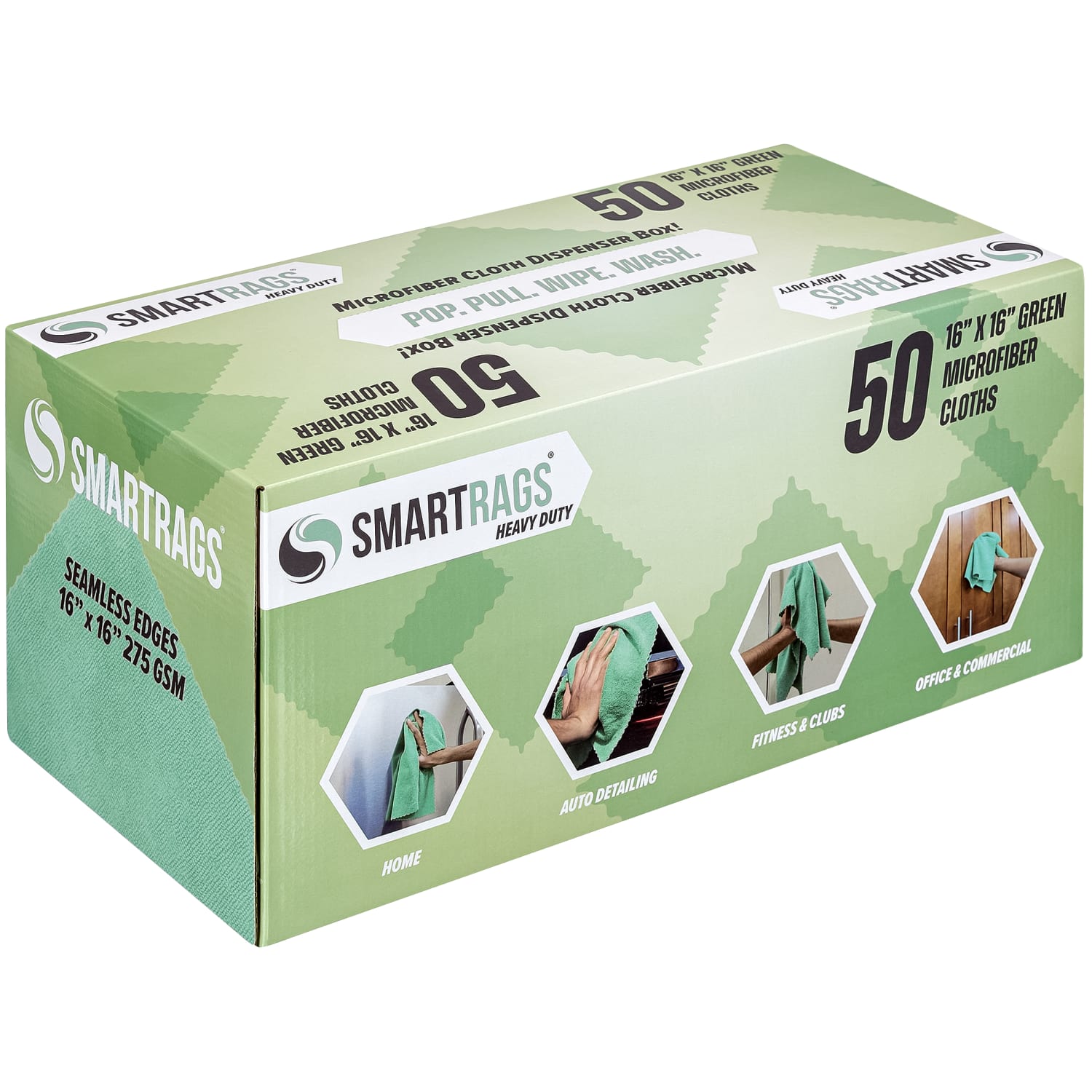 Hospeco SmartRags Disposable Microfiber Towels, 45 Gram, 275 GSM, 16in x 16in, Green, 50 Towels Per Box, Case Of 8 Boxes - Image 3