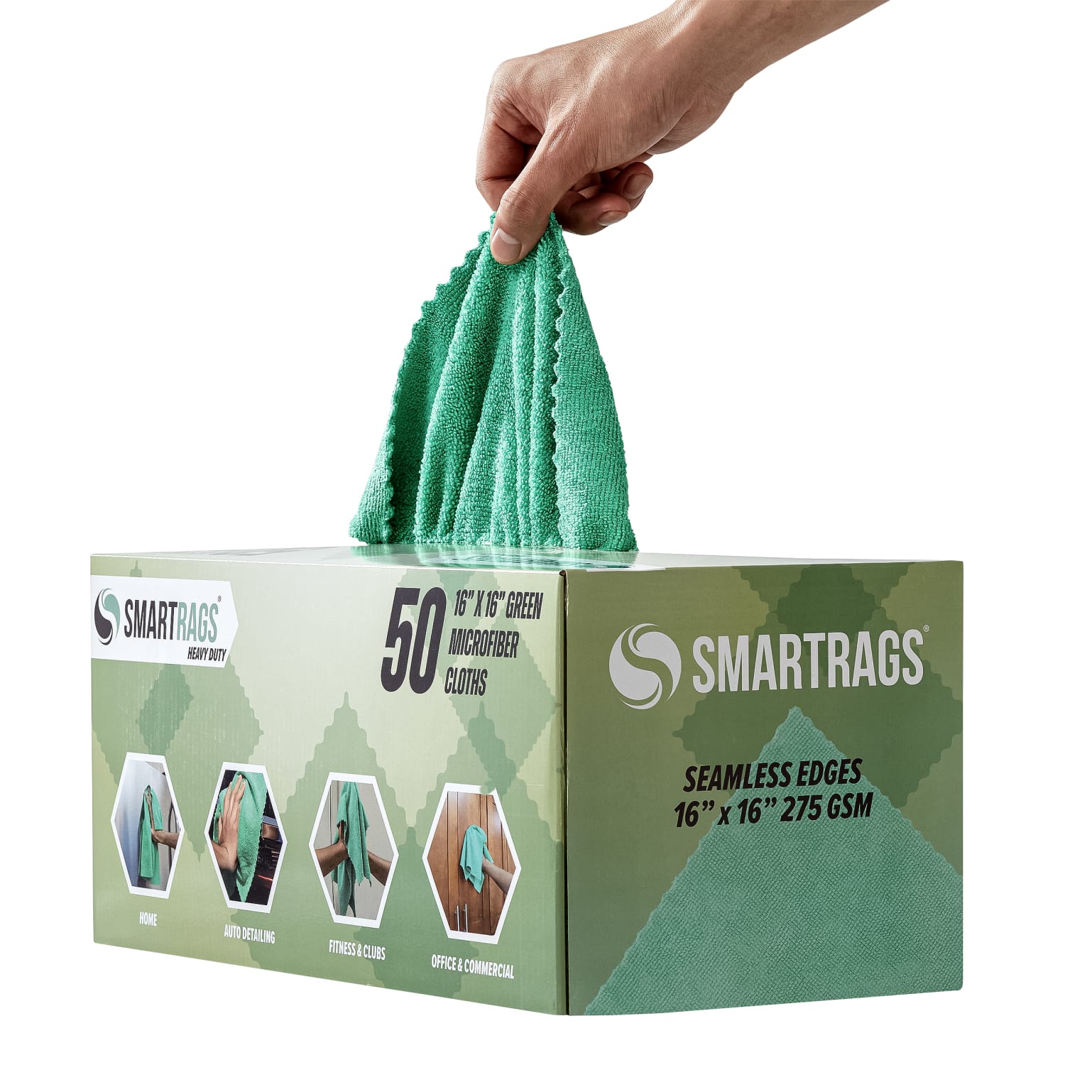Hospeco SmartRags Disposable Microfiber Towels, 45 Gram, 275 GSM, 16in x 16in, Green, 50 Towels Per Box, Case Of 8 Boxes - Image 4
