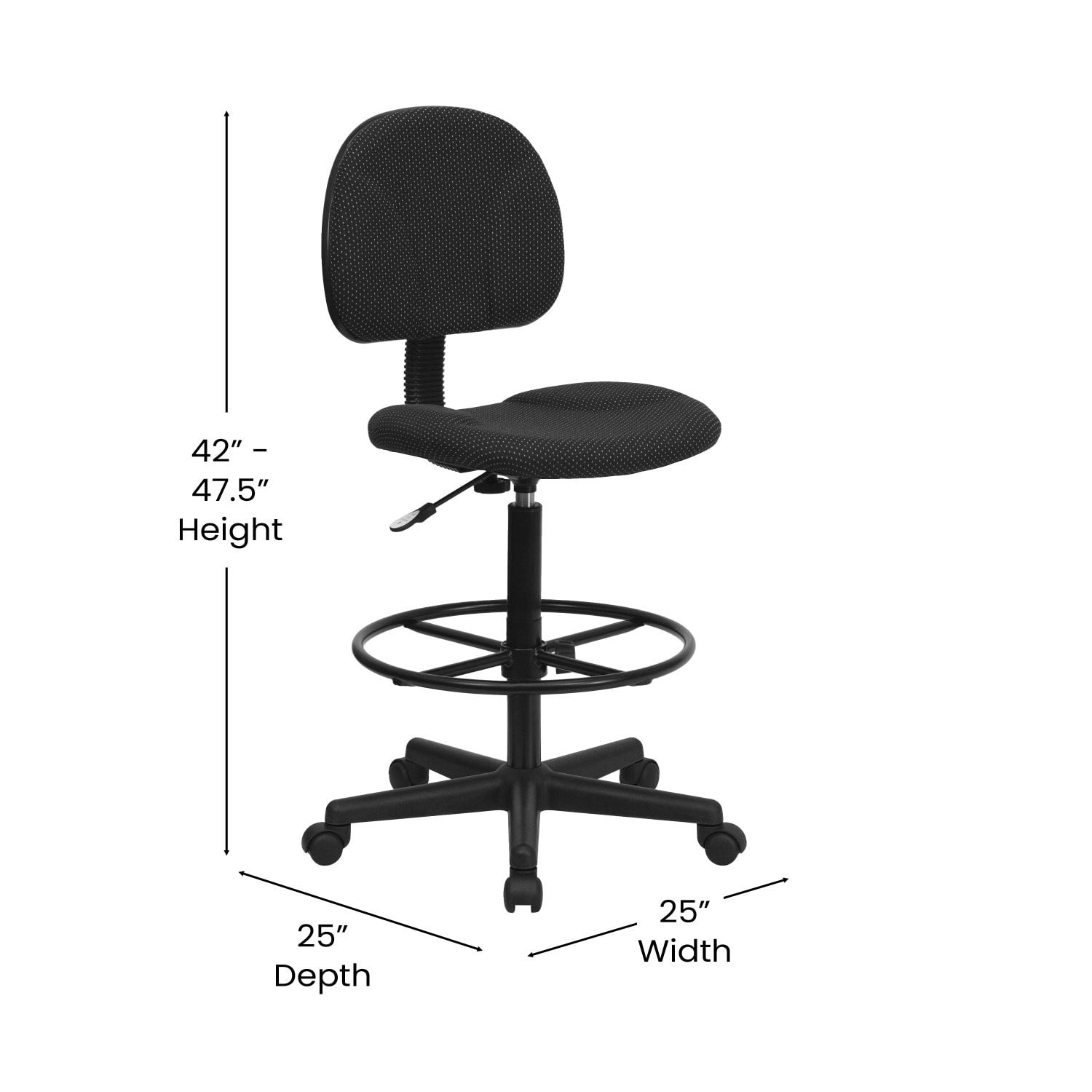Flash Furniture Fabric Drafting Chair (Cylinders: 22.5ft"-27ft"H or 26ft"-30.5ft"H), Black - Image 5