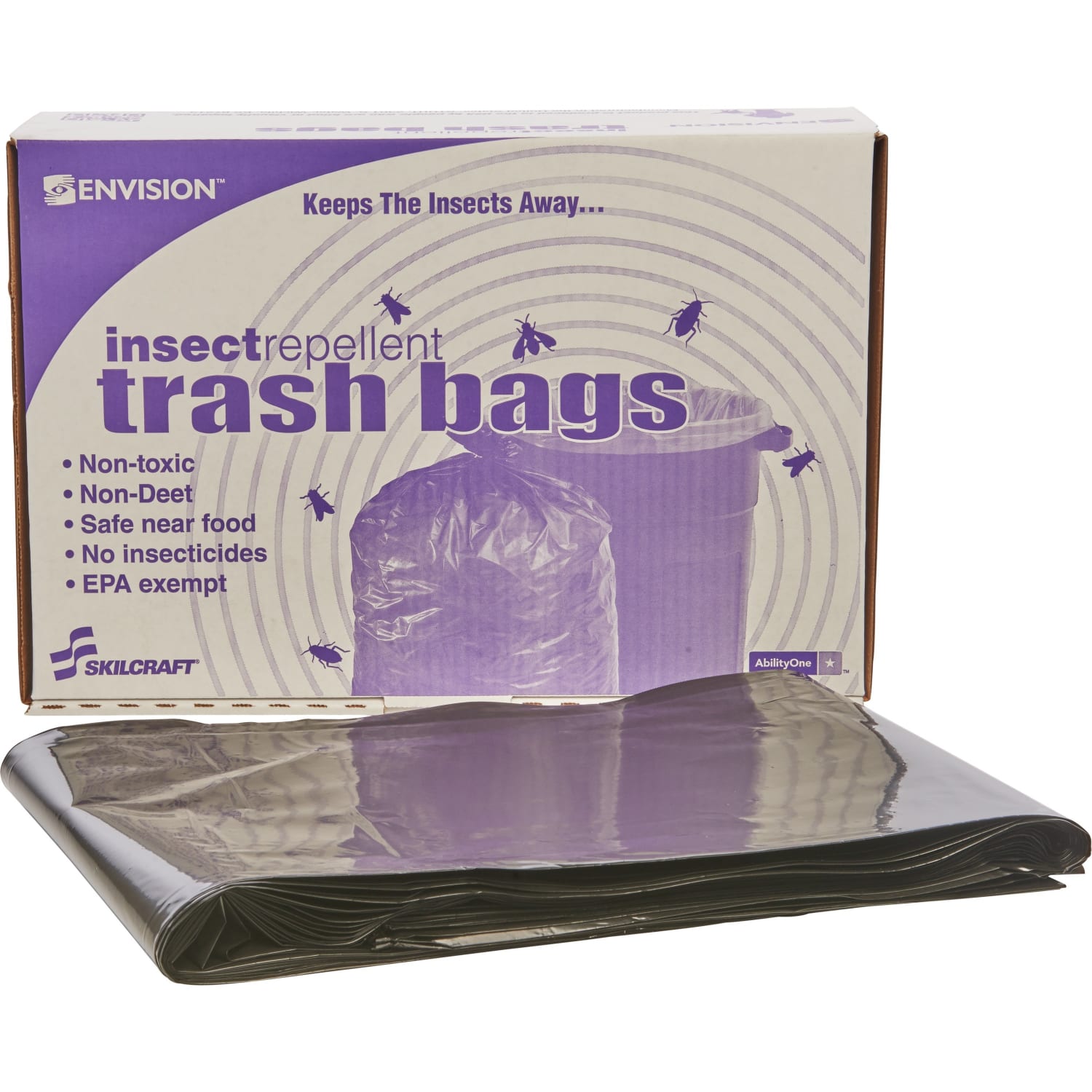 SKILCRAFT Insect Repellent Trash Bags - 40in Width x 45in Length x 2 mil (51 Micron) Thickness - Low Density - Black - Disposal, Food - Recycled - 65 / Box - Image 3