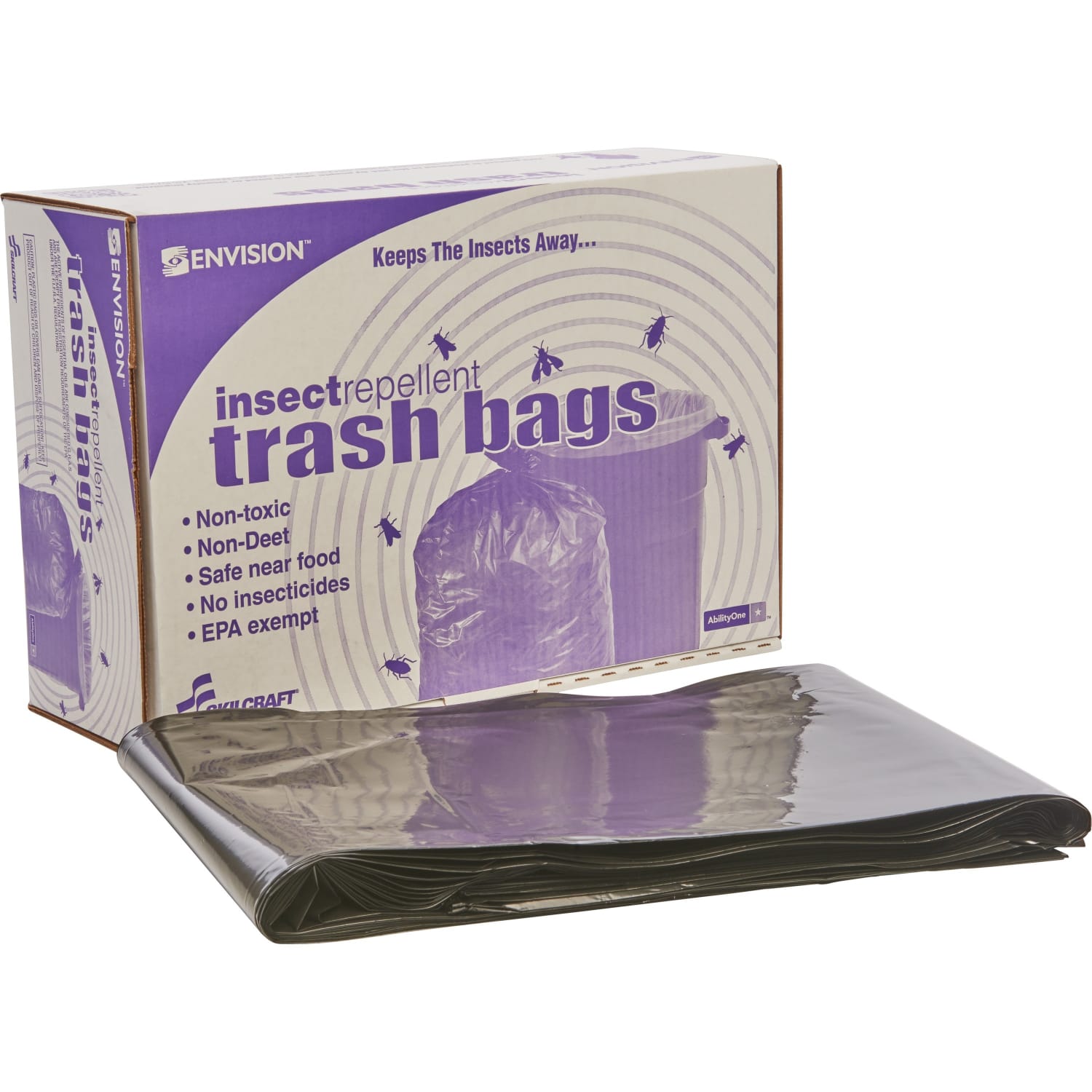 SKILCRAFT Insect Repellent Trash Bags - 40in Width x 45in Length x 2 mil (51 Micron) Thickness - Low Density - Black - Disposal, Food - Recycled - 65 / Box - Image 4