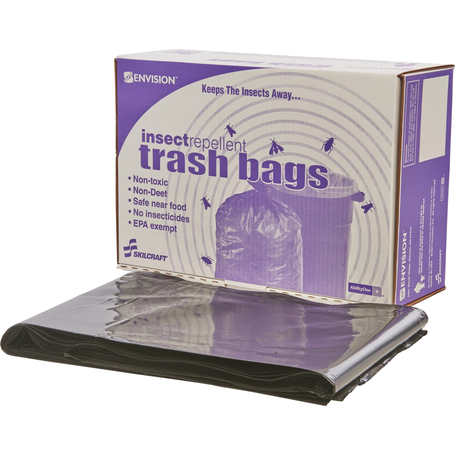 SKILCRAFT Insect Repellent Trash Bags - 40in Width x 45in Length x 2 mil (51 Micron) Thickness - Low Density - Black - Disposal, Food - Recycled - 65 / Box - Image 5