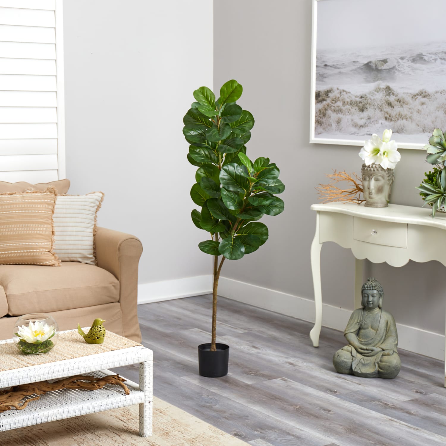 Nearly Natural Fiddle Leaf Fig 54inH Artificial Tree With Planter, 54inH x 8inW x 8inD, Green/Black - Image 5