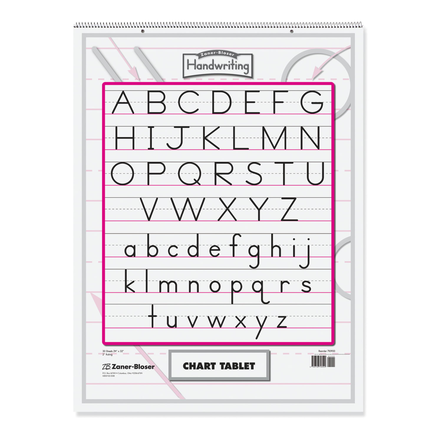 Zaner Bloser Chart Tablet, Manuscript Cover, 2in Ruled, 24in x 32in, 30 Sheets