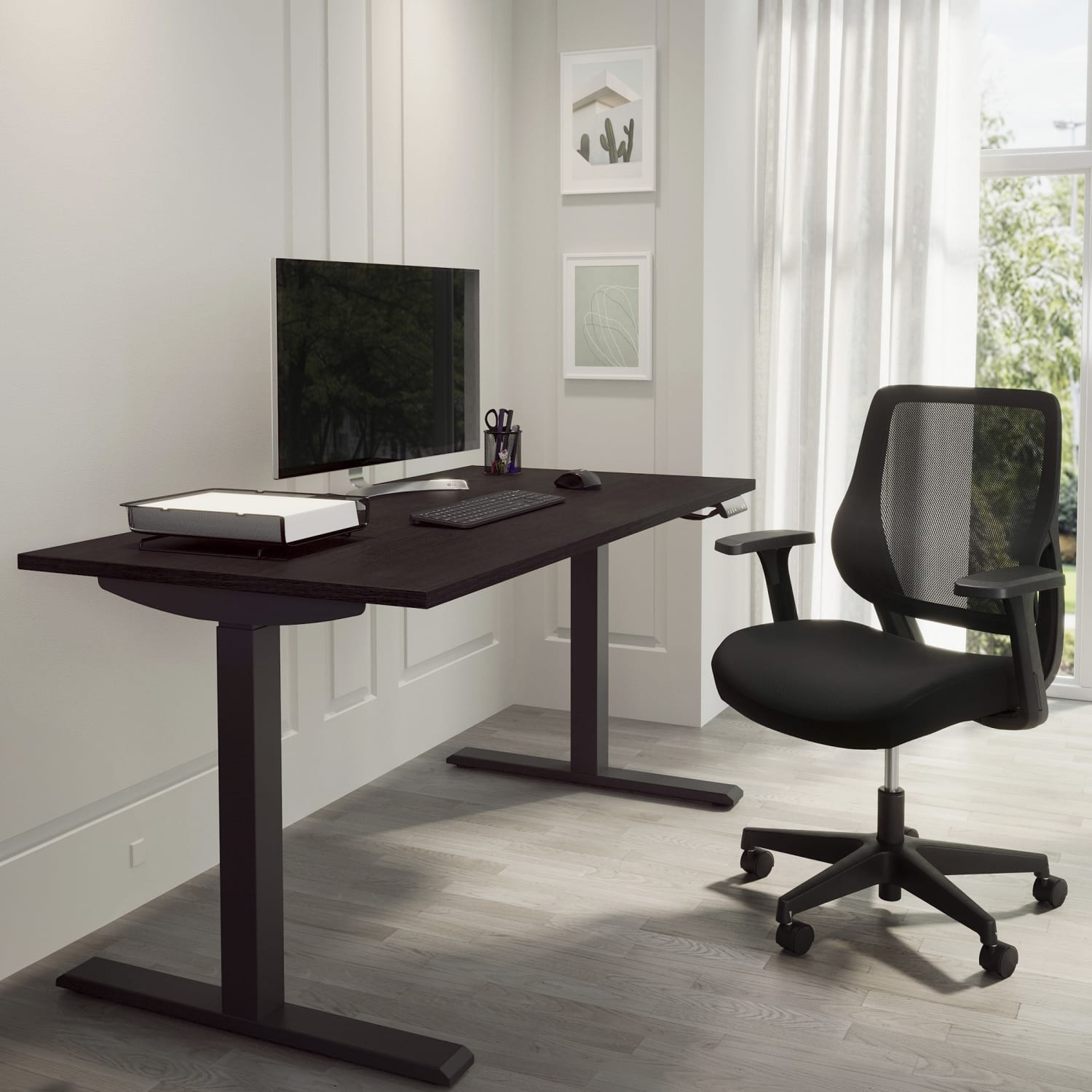 Realspace Magellan Performance Electric 60inW Height-Adjustable Standing Desk, Espresso, BIFMA Compliant