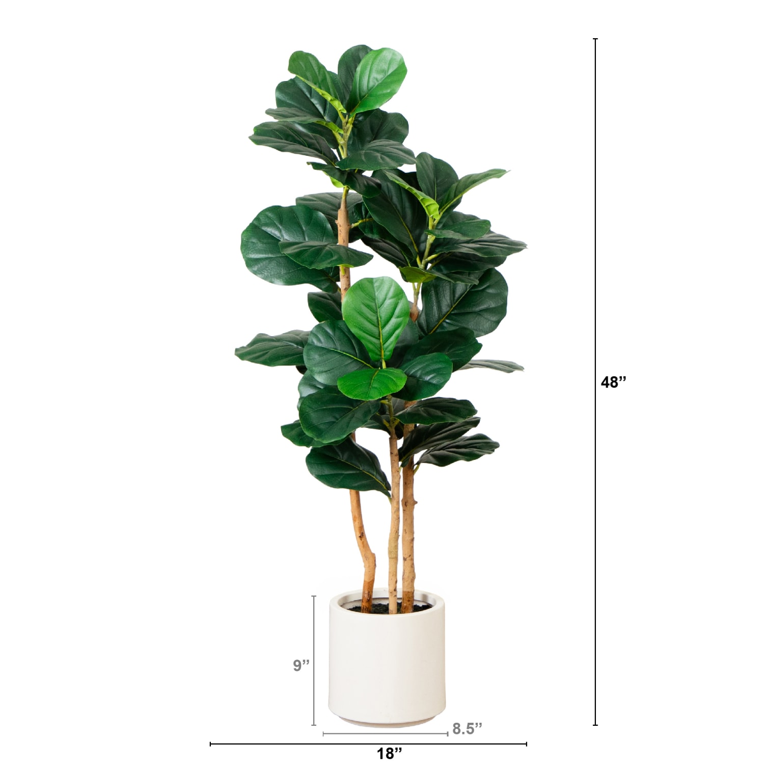 Nearly Natural 4'H Artificial Fiddle Leaf Tree With Decorative Planter, 48inH x 18inW x 18inD, Green/White - Image 3