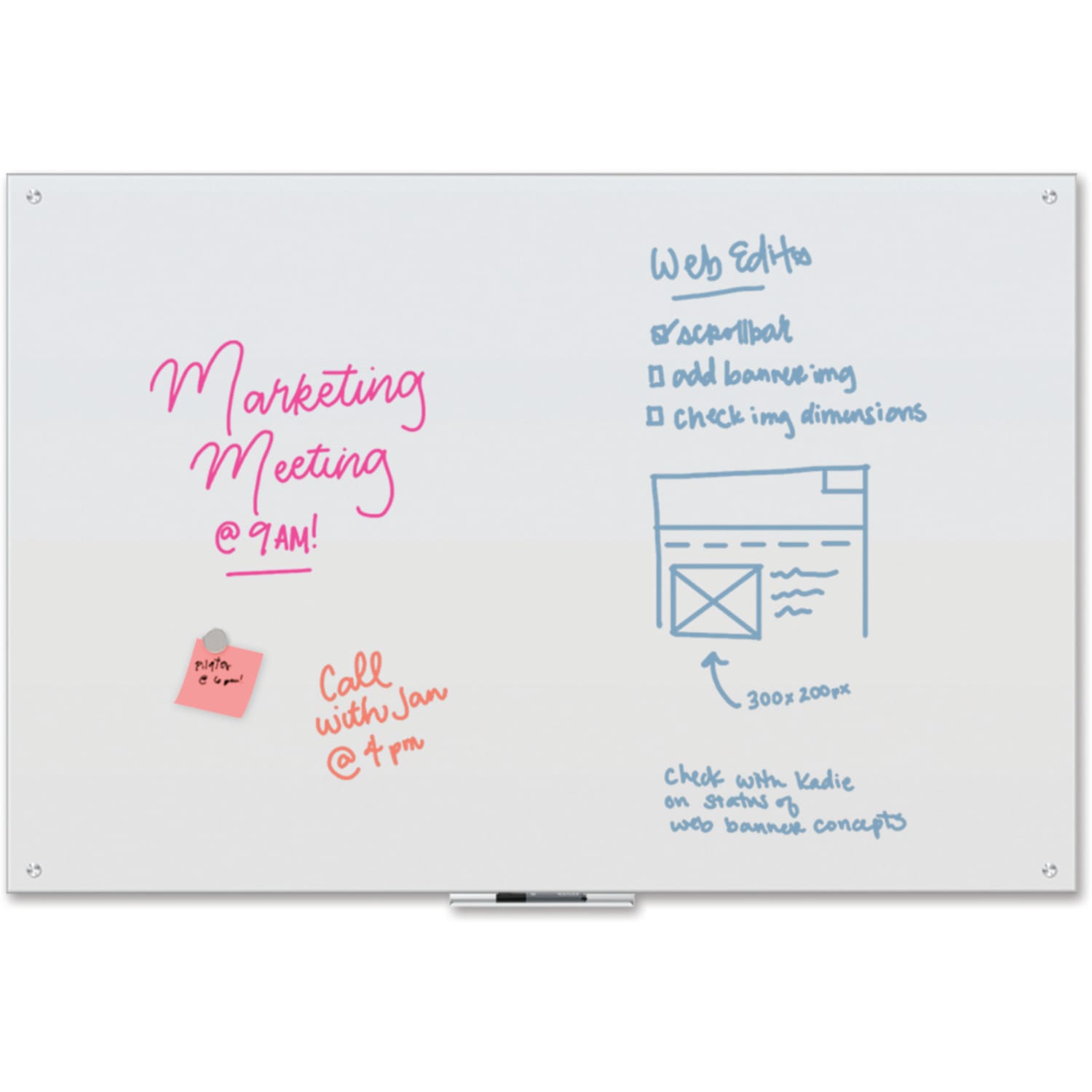 U Brands Magnetic Glass Dry-Erase Board, 72in X 48in, White Frosted Surface, Frameless, Actual Size 70in X 47in (2301U00-01) - Image 3