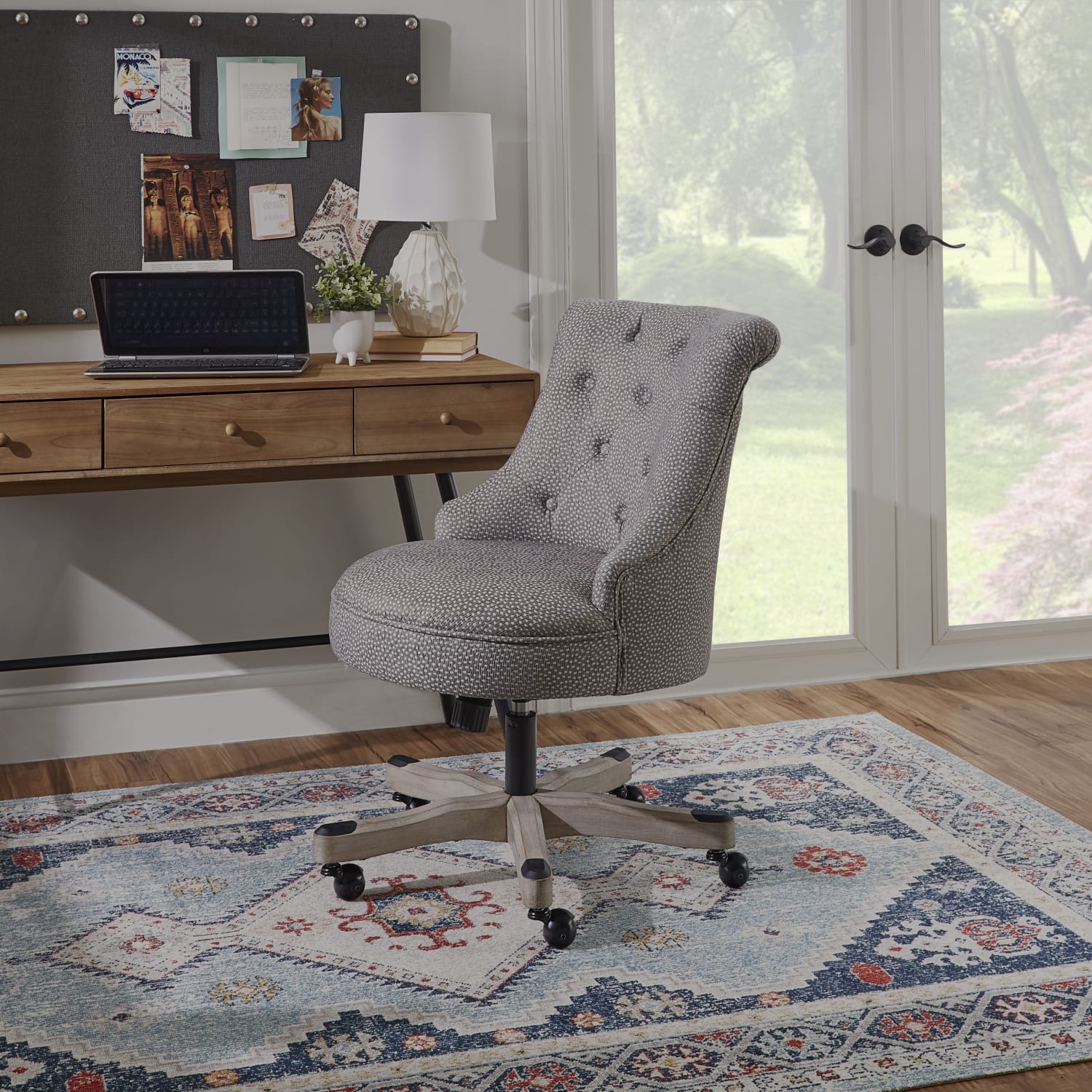 Linon Dallas Fabric Mid-Back Home Office Chair, Light Grey/Dark Walnut - Image 4