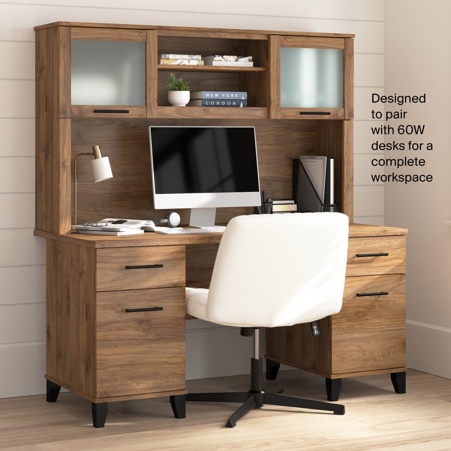 Bush Furniture Somerset 60inW Desk Hutch, Fresh Walnut, Standard Delivery - Image 6
