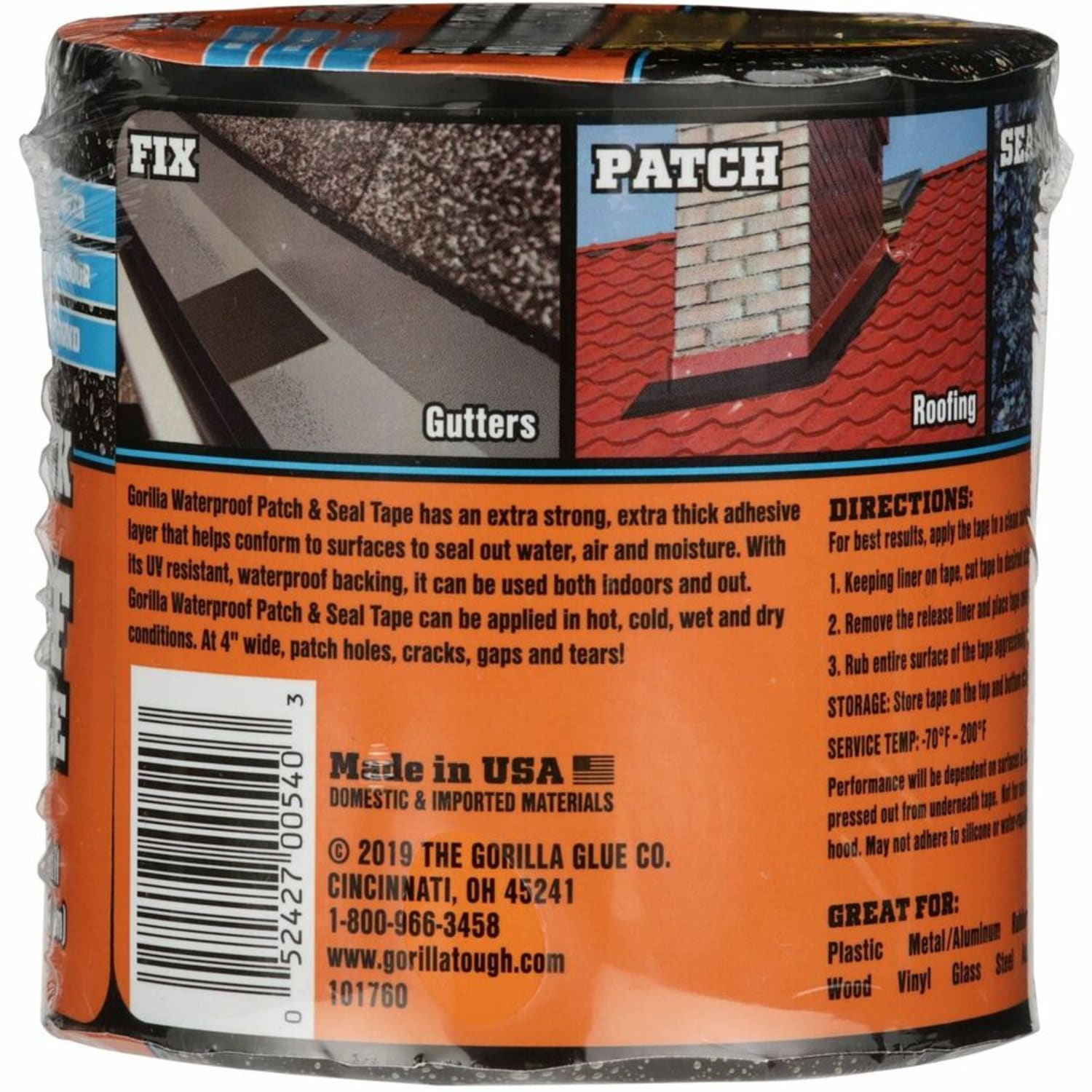 Gorilla Waterproof Patch & Seal Tape - 10 ft Length x 4in Width - Black - 1 Each - Image 3