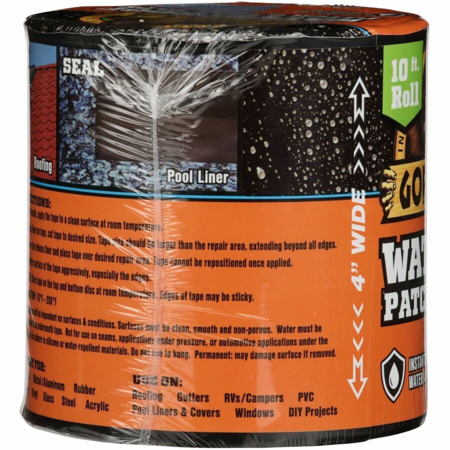 Gorilla Waterproof Patch & Seal Tape - 10 ft Length x 4in Width - Black - 1 Each - Image 4