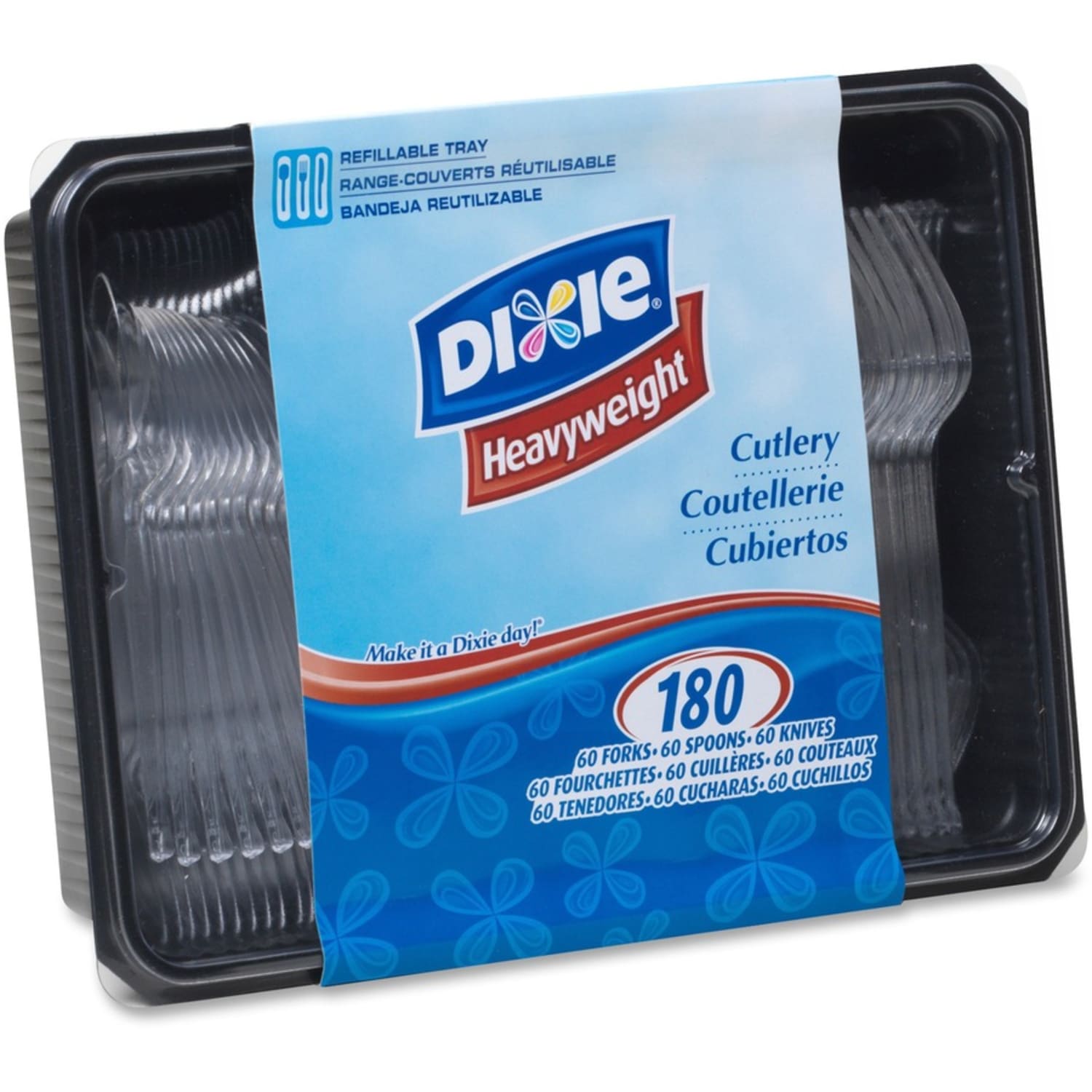 Dixie Plastic Utensils, Heavy-Weight Cutlery Variety Pack, Clear, Box Of 180 Utensils - Image 5
