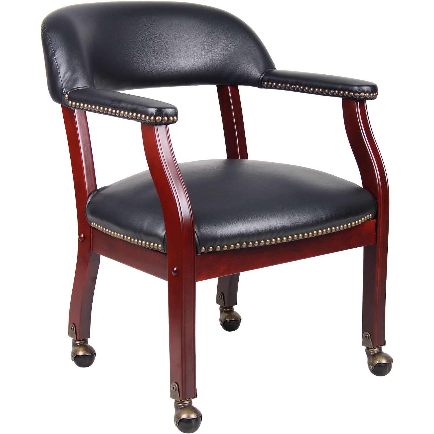 Boss Office Products Traditional Tufted Conference Chair With Casters BlackMahogany PopularChairscom
