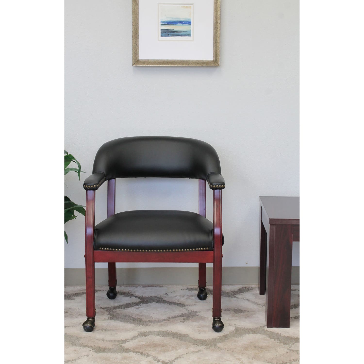 Boss Office Products Traditional Tufted Conference Chair With Casters BlackMahogany PopularChairscom