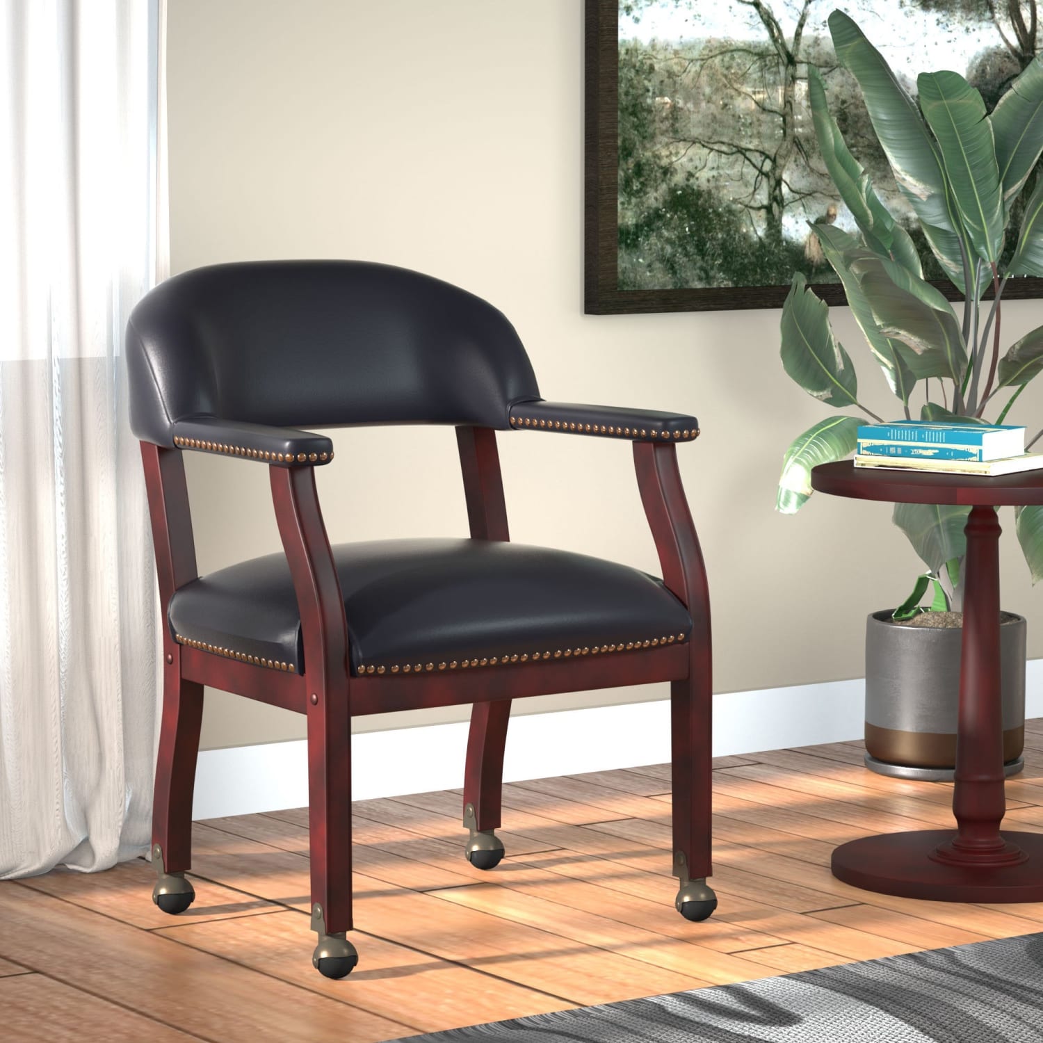 Boss Office Products Traditional Tufted Conference Chair With Casters BlackMahogany PopularChairscom
