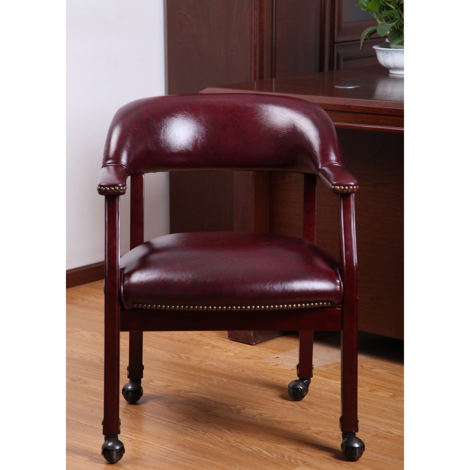 Boss Office Products Traditional Tufted Conference Chair With Casters BurgundyMahogany PopularChairscom