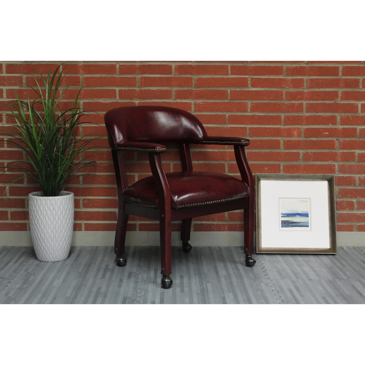 Boss Office Products Traditional Tufted Conference Chair With Casters BurgundyMahogany PopularChairscom