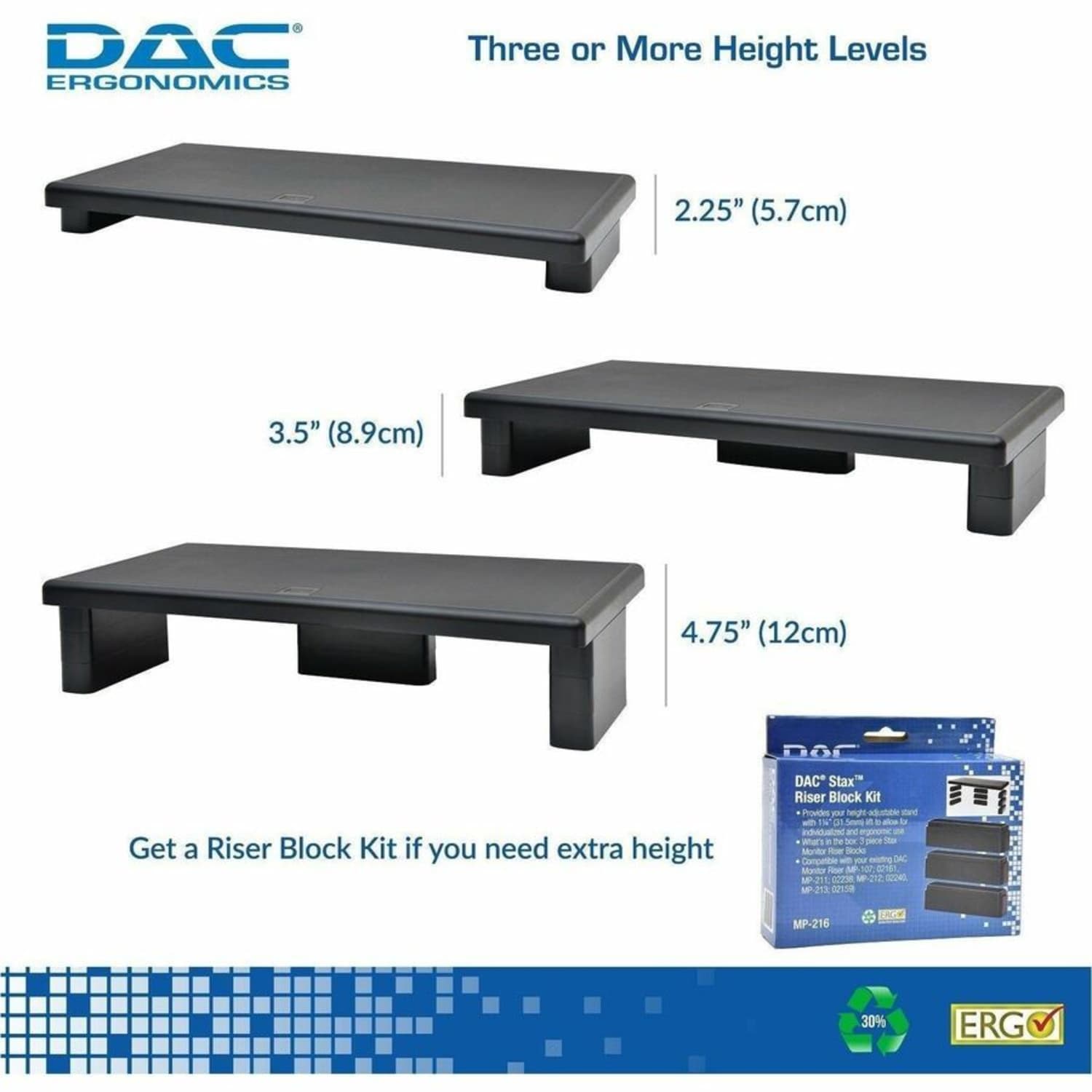 DAC Stax MP-211 Height-Adjustable Ultra-Wide Monitor/Laptop Stand, Black - 66 lb Load Capacity - 4.8in Height x 22in Width x 10.5in Depth - Plastic - Black - For Monitor, Notebook, Printer, Fax Machine - Image 5