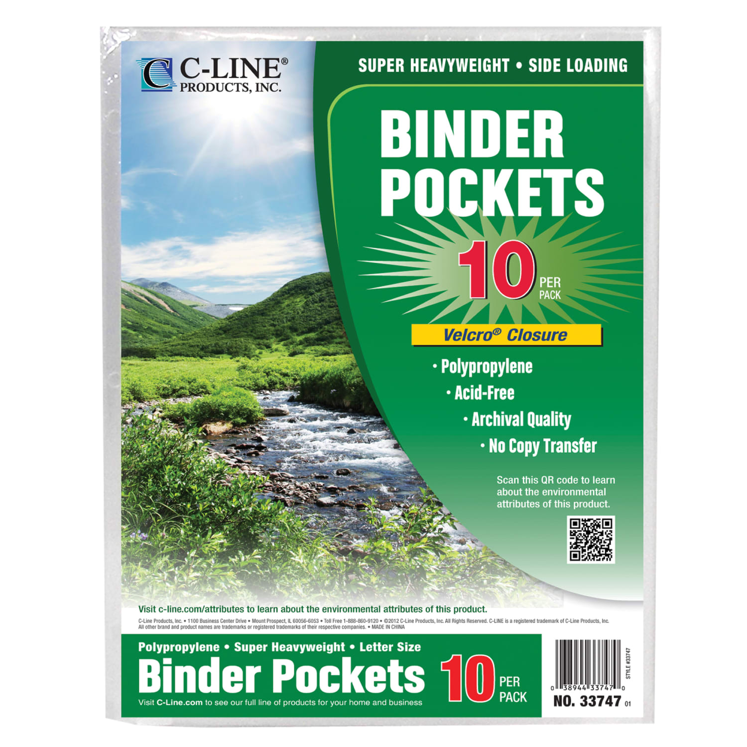 C-Line Super Heavyweight Poly Binder Pockets, 8-1/2in x 11in, Clear, Pack Of 10 Pockets - Image 3